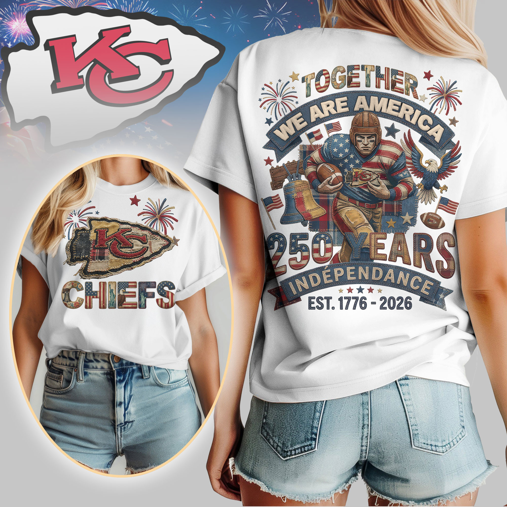 Kansas City Chiefs | Premium NFL 250th Anniversary Of America Patchwork Women Shirt HY