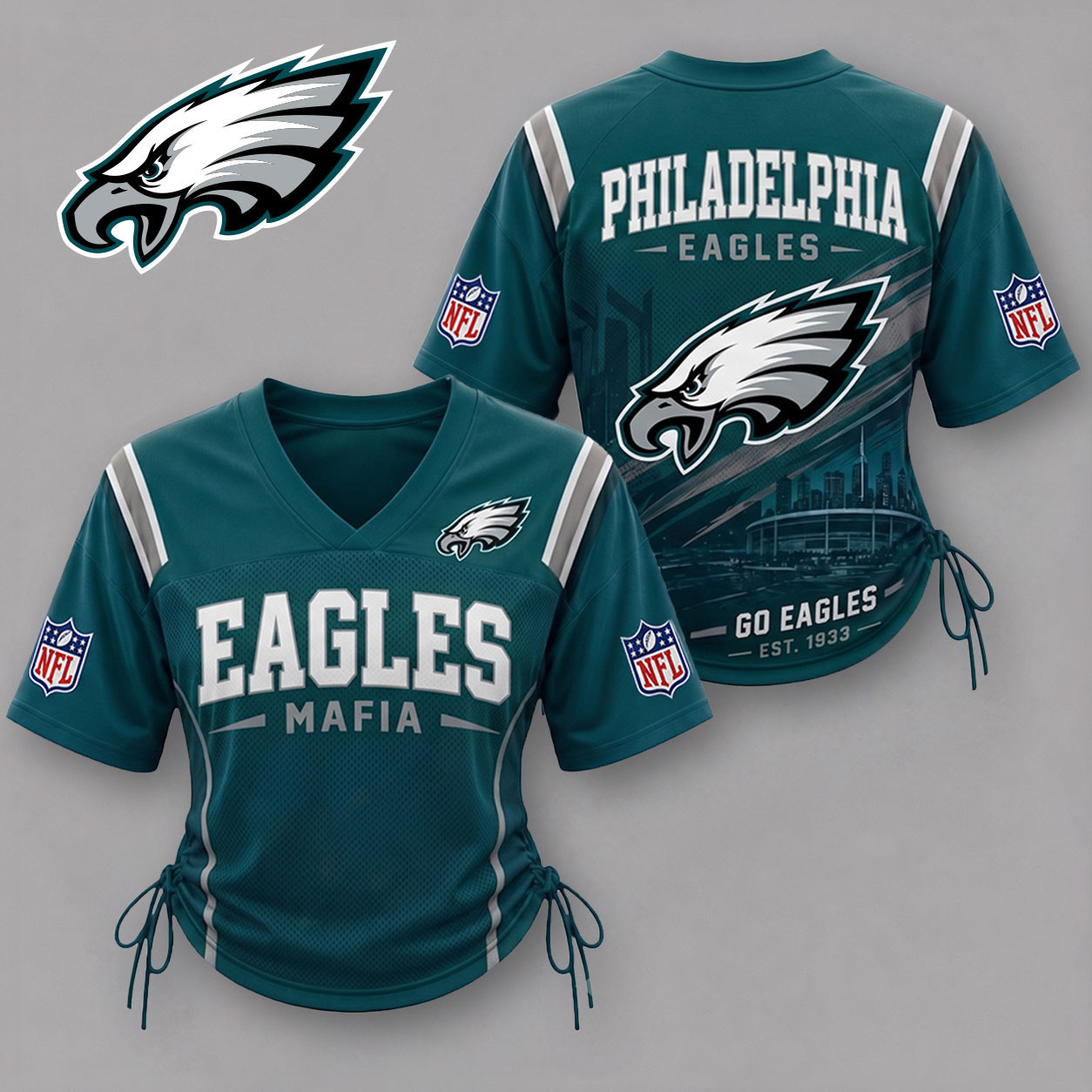 Philadelphia Eagles| Premium NFL Game Day Women Lace-Up Jersey Shirt NY