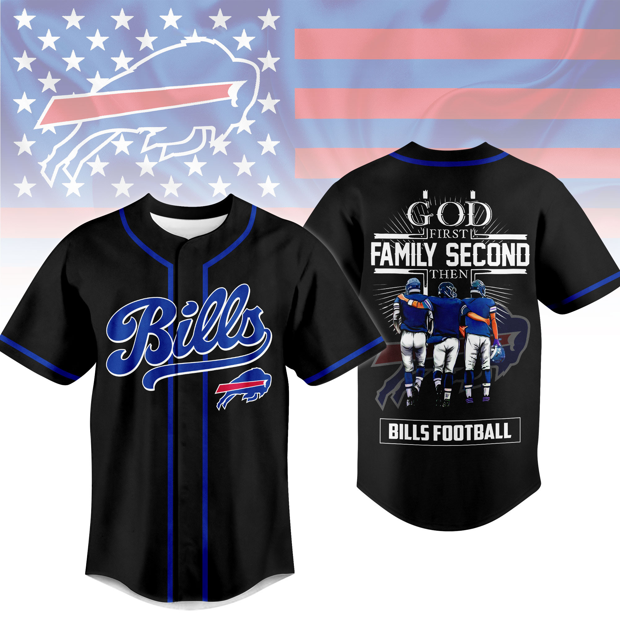 Buffalo Bills | Premium NFL God First, Family Second – Faith & Brotherhood Football Jersey NTH1