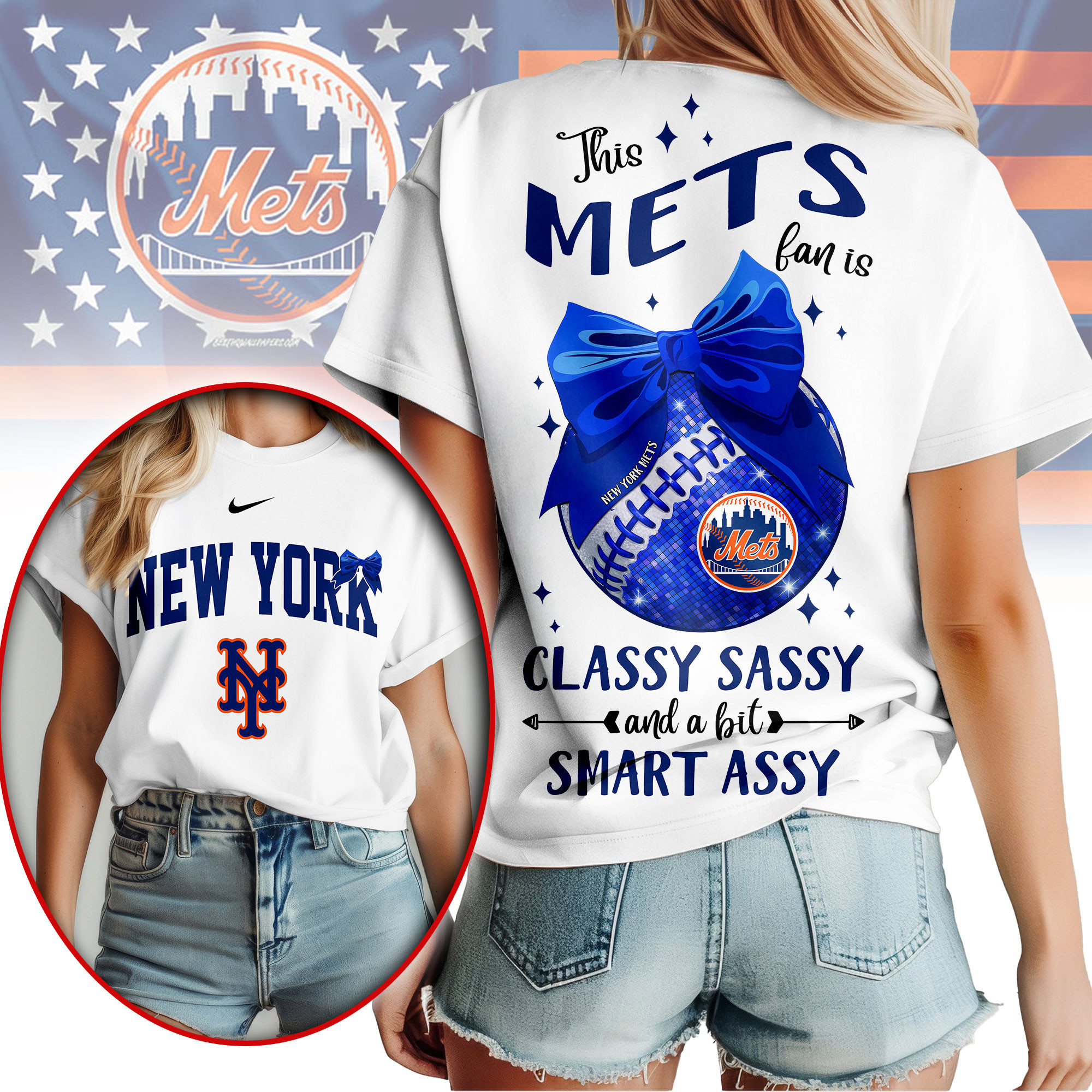 New York Mets | Premium MLB Girly Bow 3D Shirt NY