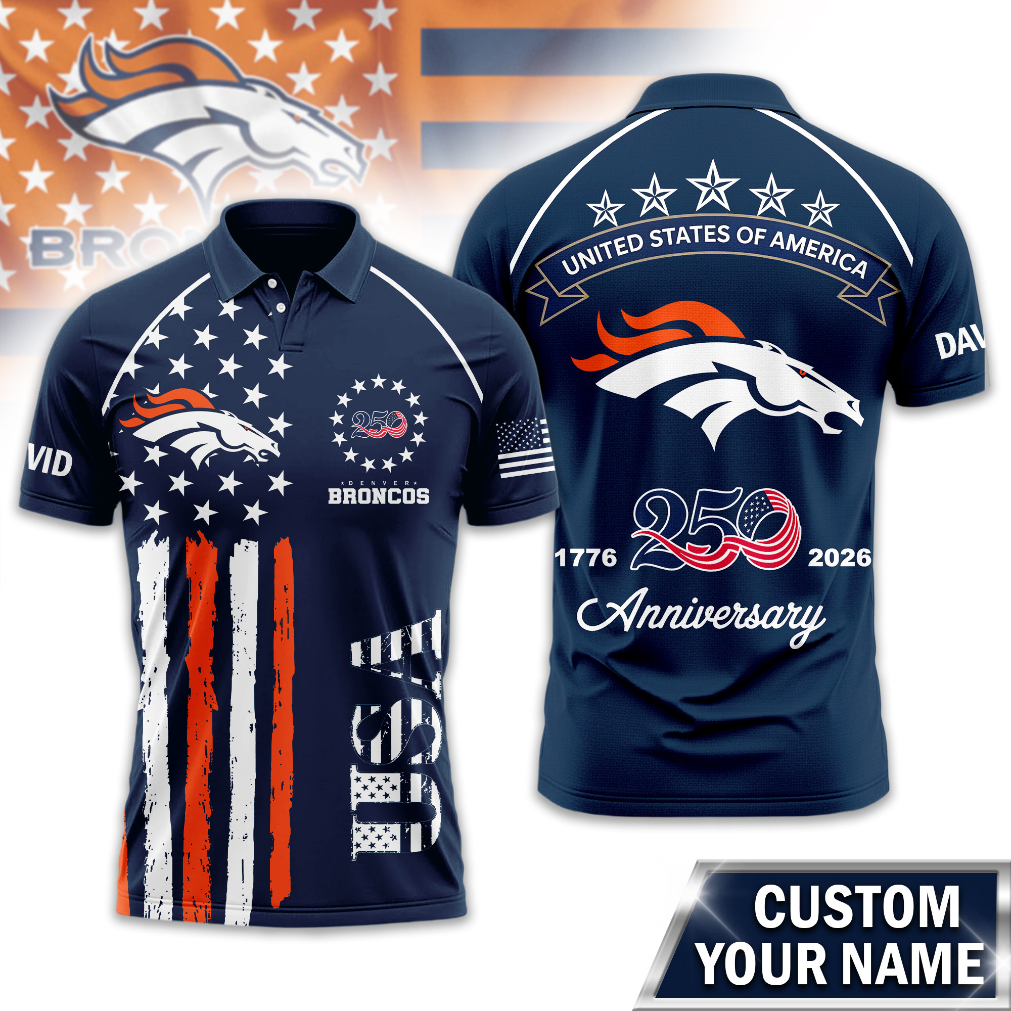 Denver Broncos | Premium NFL American Semiquincentennial Polo Shirt TD