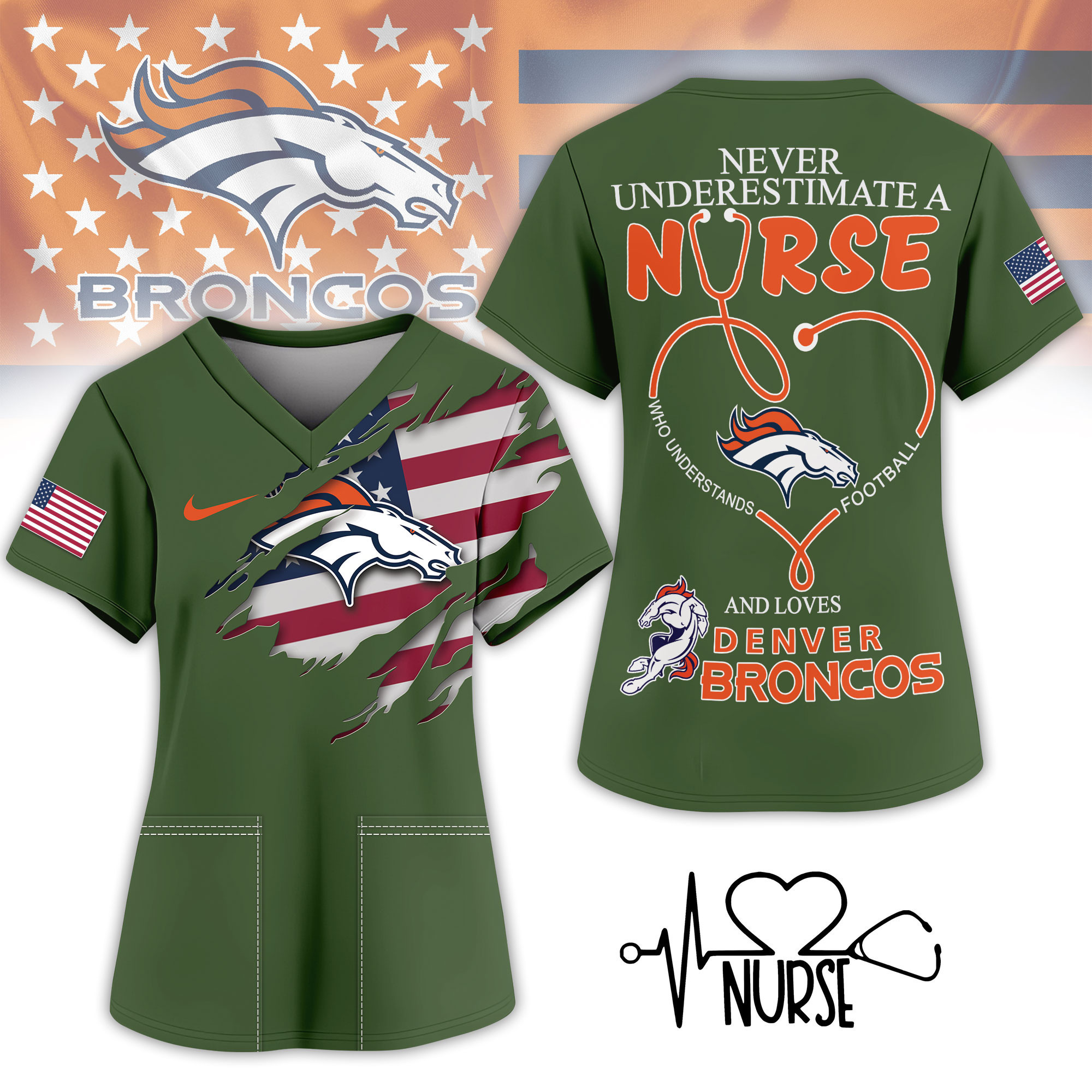 Denver Broncos | Premium NFL Army Nurse 3D Shirt NY
