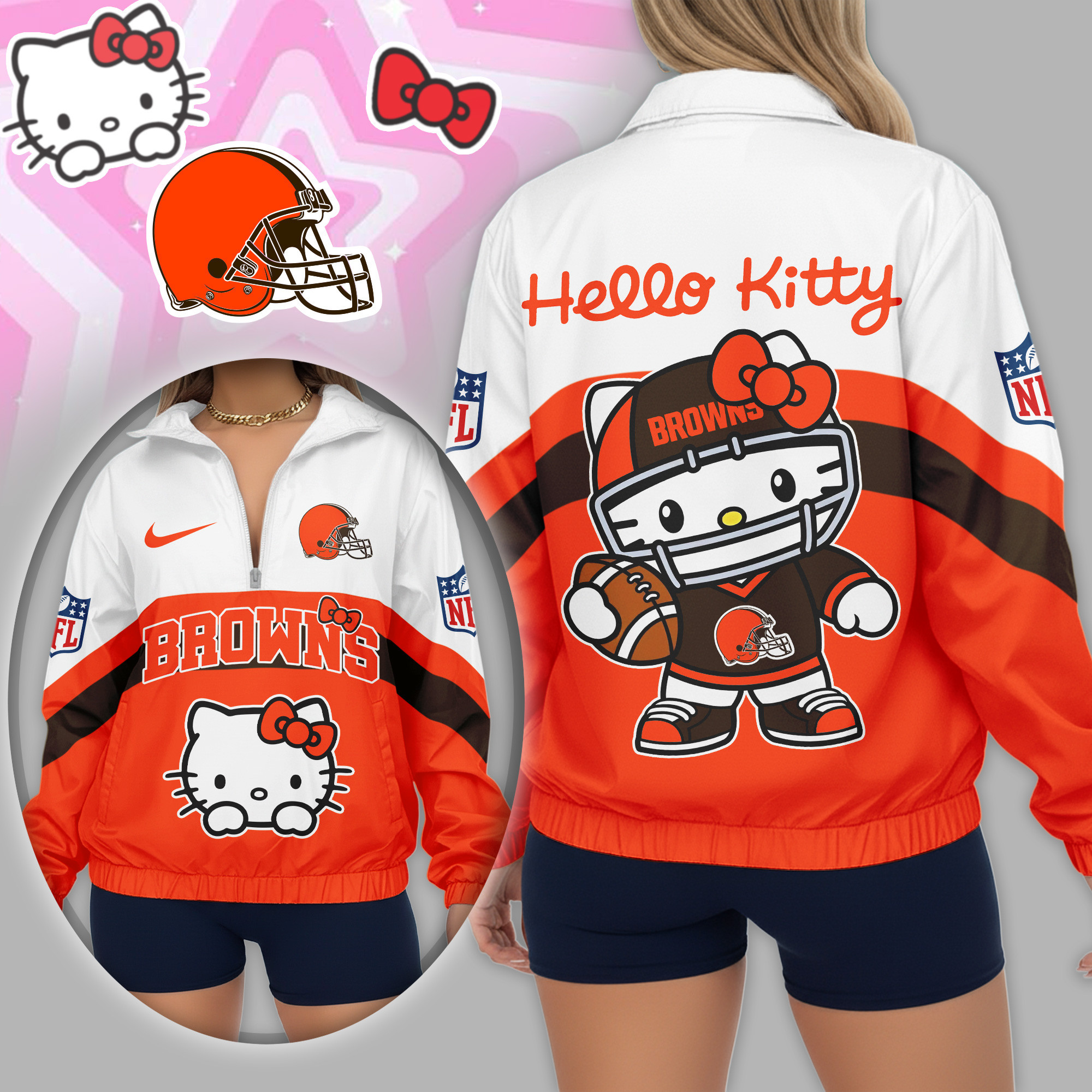 Cleveland Browns | Premium NFL Hello Kitty V-neck Zipper TD