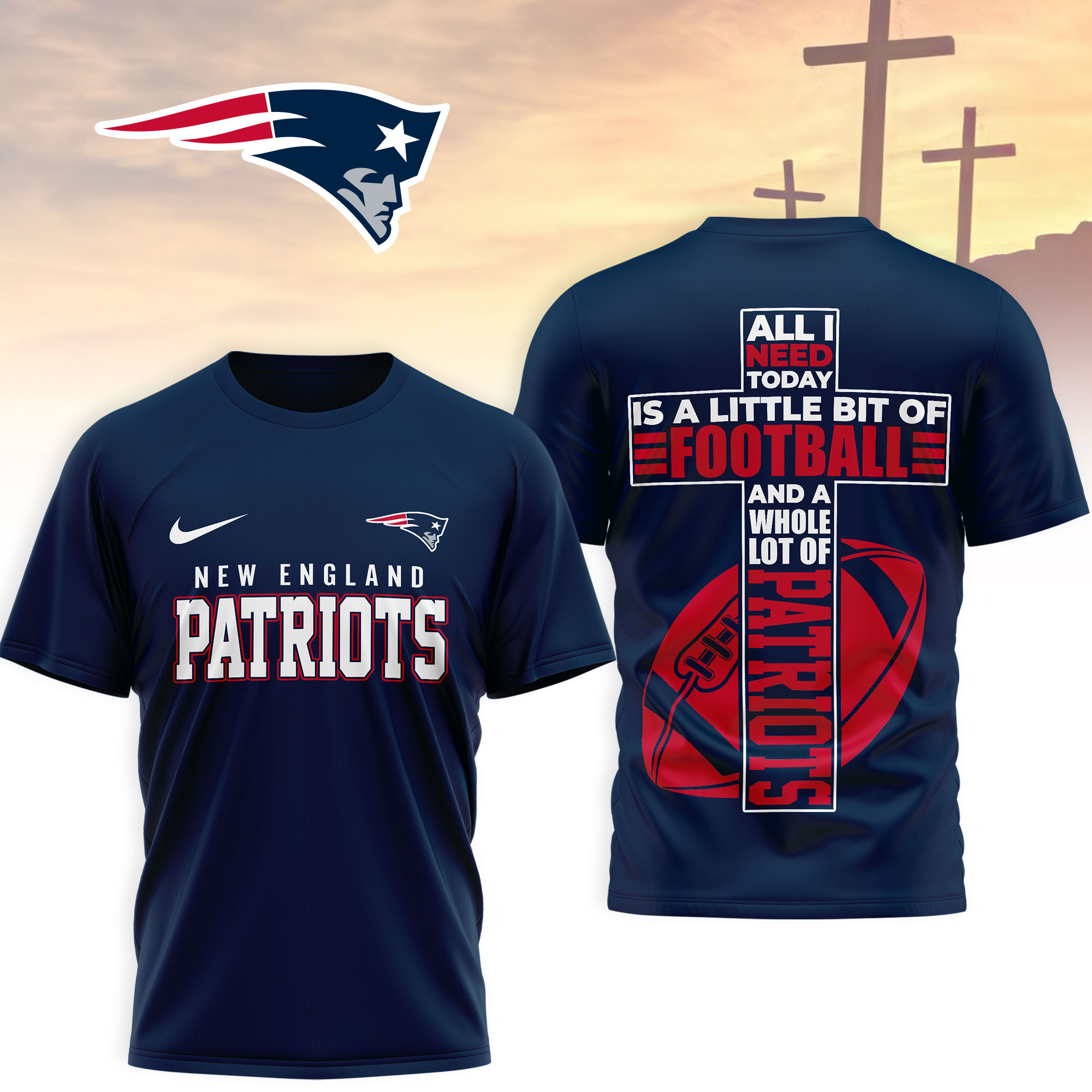 New England Patriots | Premium NFL Whole Lot of Football Christian Cross 3D Shirt NY