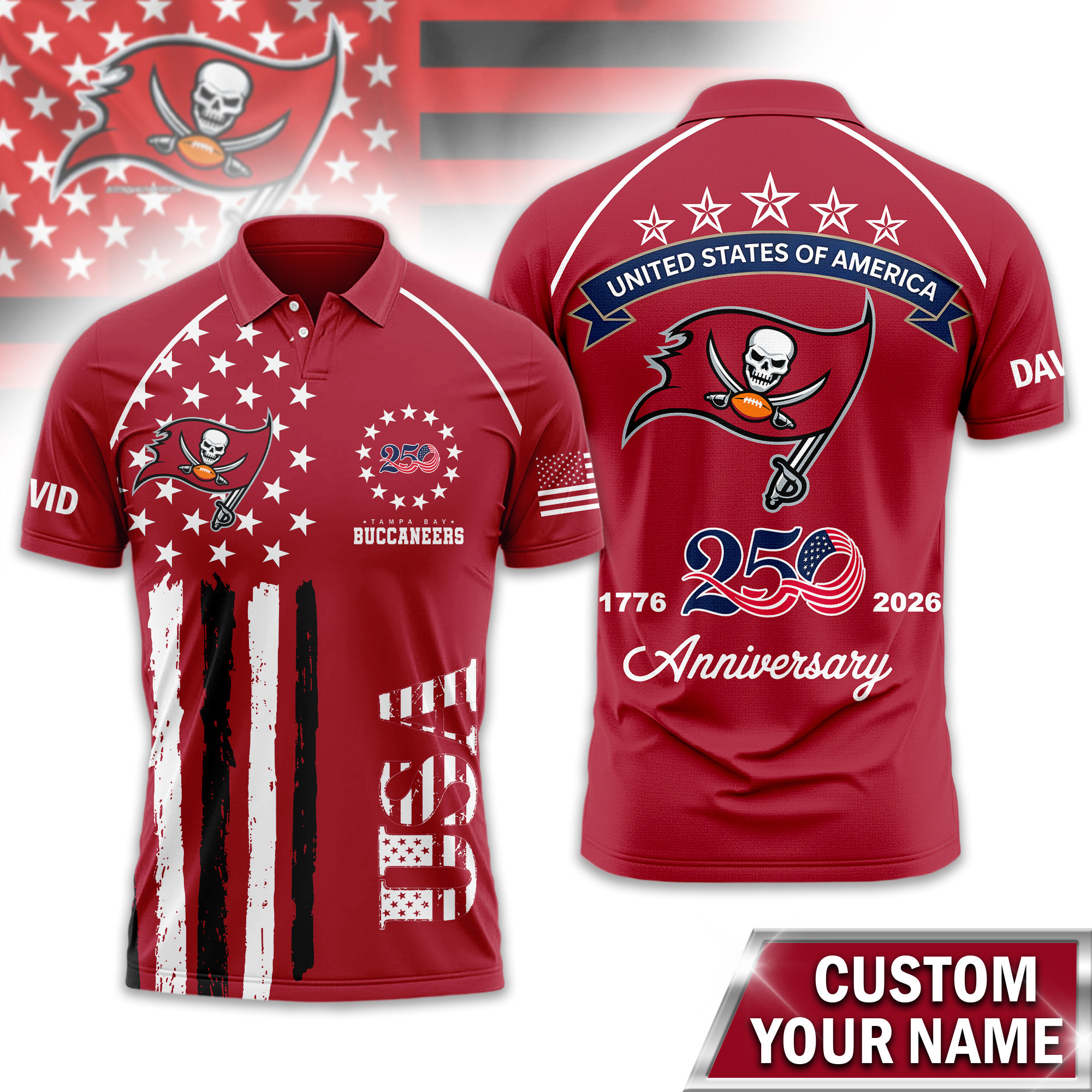 Tampa Bay Buccaneers | Premium NFL American Semiquincentennial Polo Shirt TD