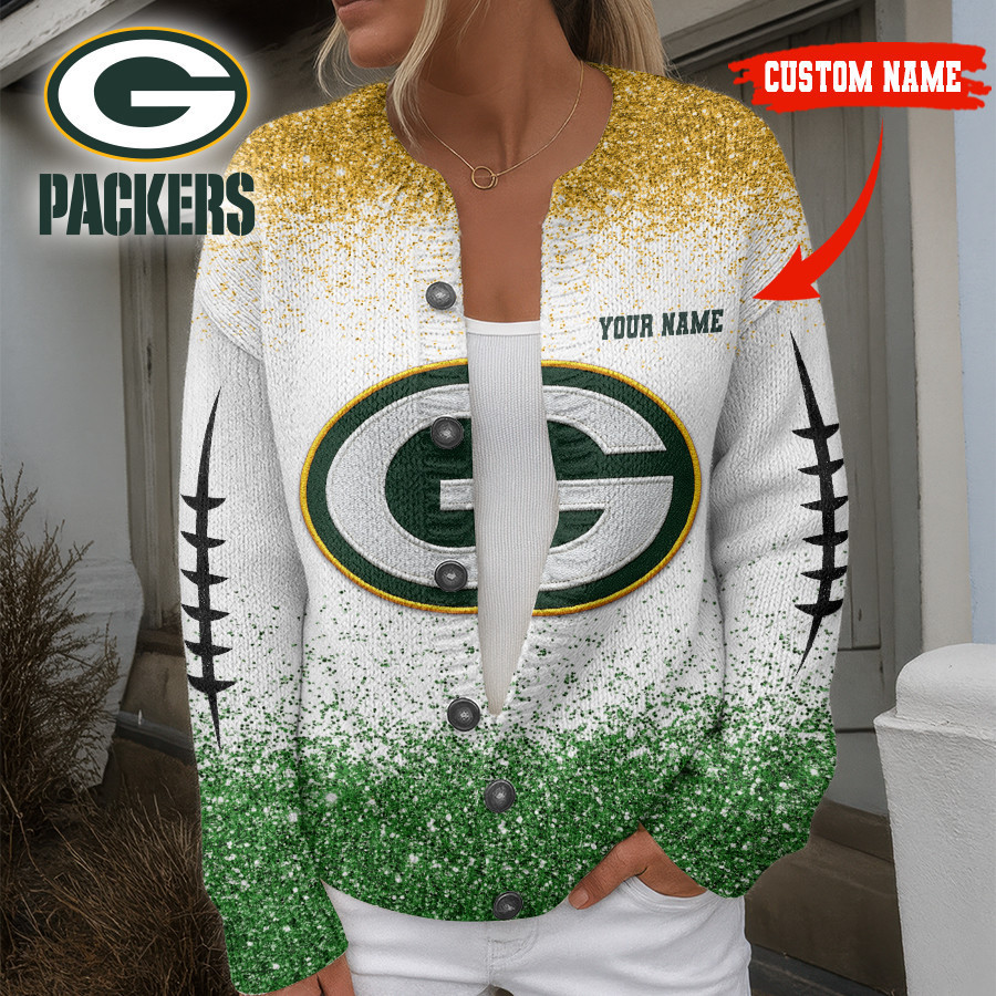 Green Bay Packers | Premium NFL Glitter Effect Cozy Knit Cardigan HI