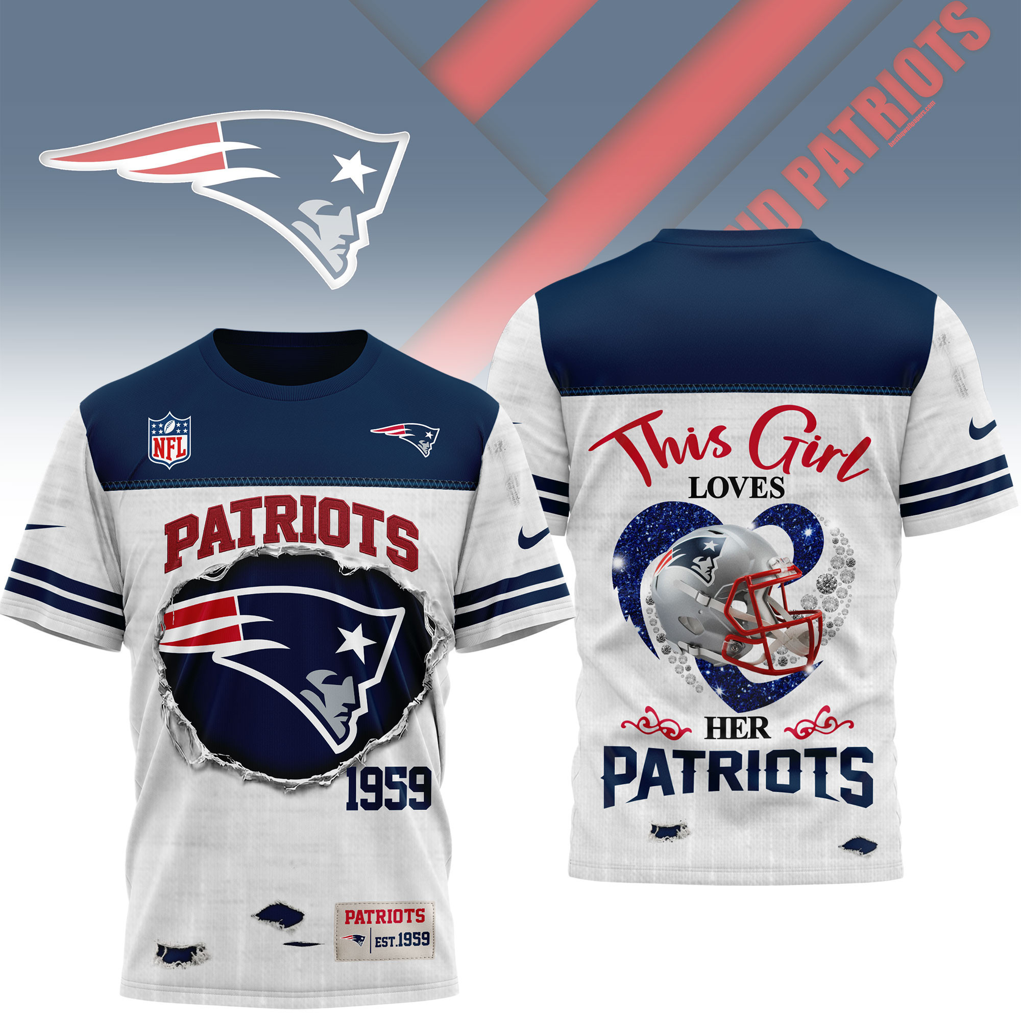 New England Patriots | Premium NFL Girl Heart & Helmet 3D Shirt NTH1