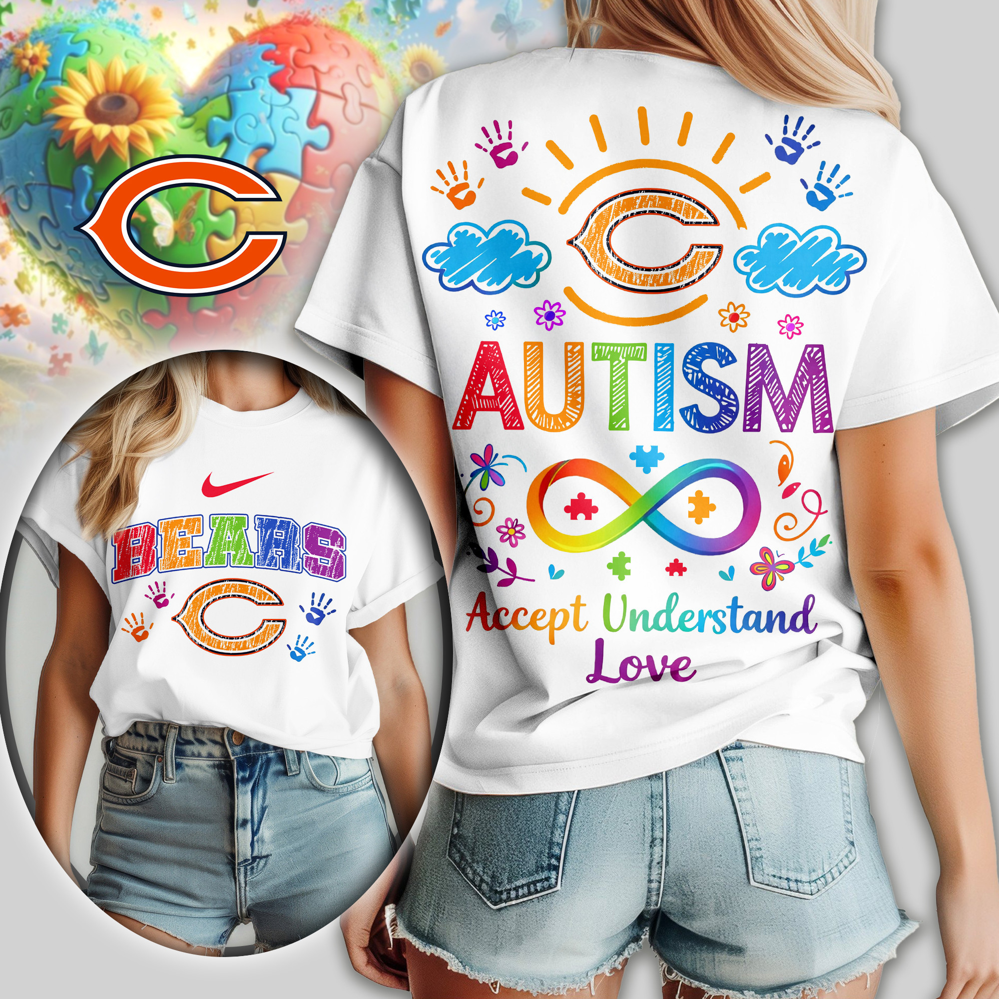 Chicago Bears | Premium NFL National Autism Acceptance Month Women Shirt TD
