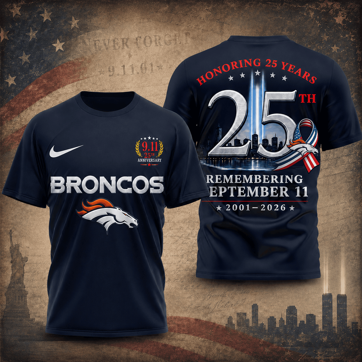 Denver Broncos | Premium NFL Remembering September 11 T-Shirt TD