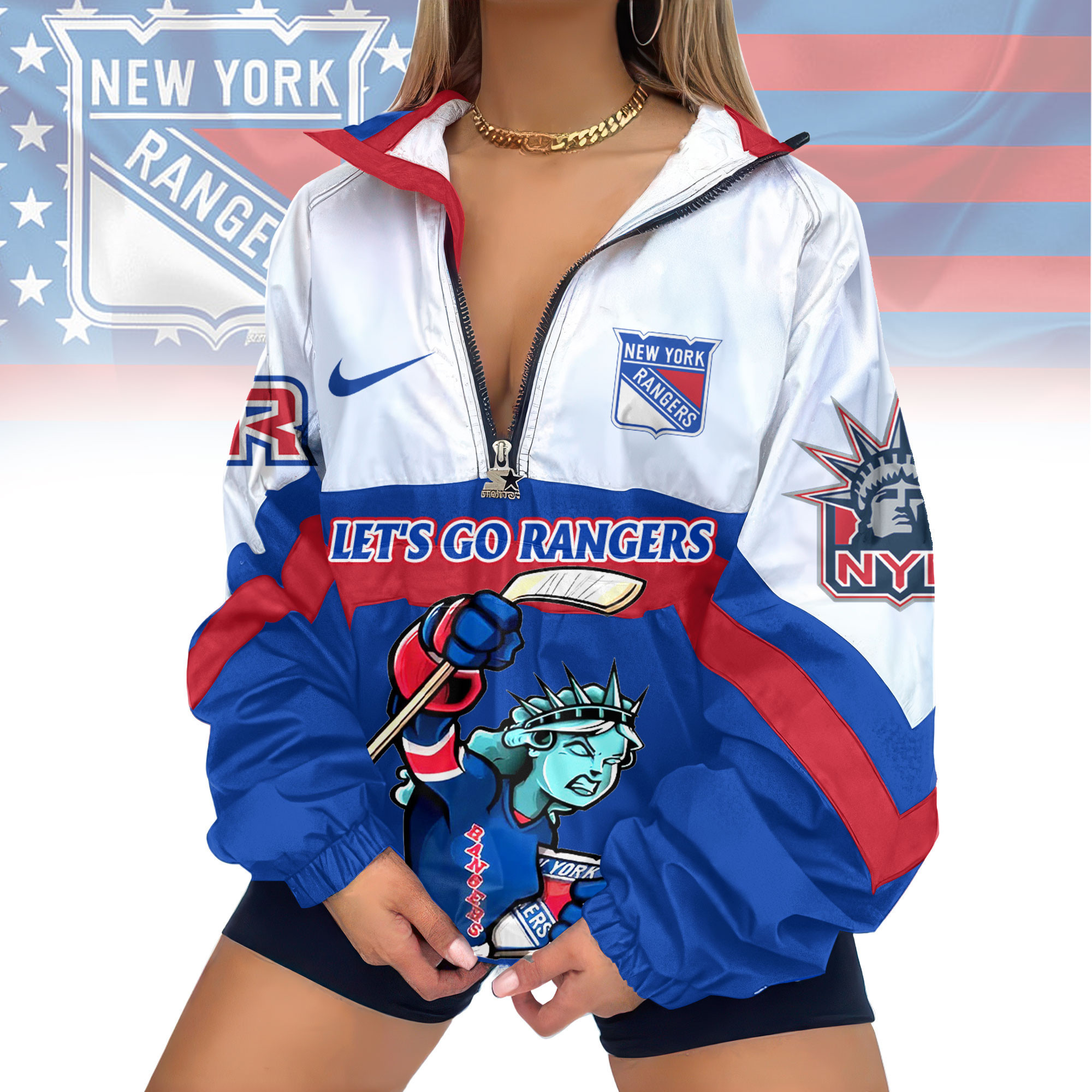 New York Rangers | Premium NHL V-Neck Zipper Sweatshirt Jackets TD1