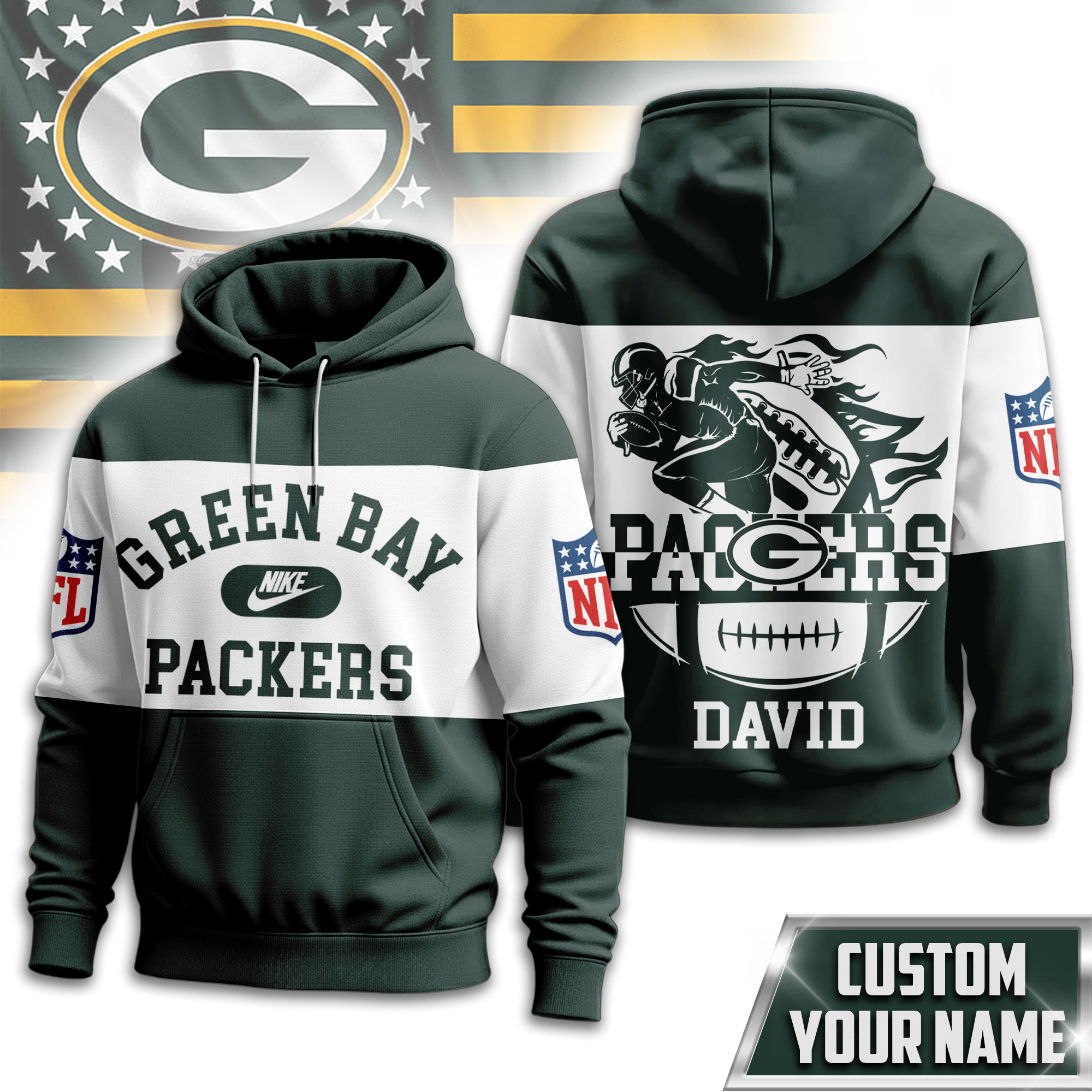 Green Bay Packers | Premium NFL Touchdown Spirit Personalized Hoodie TD