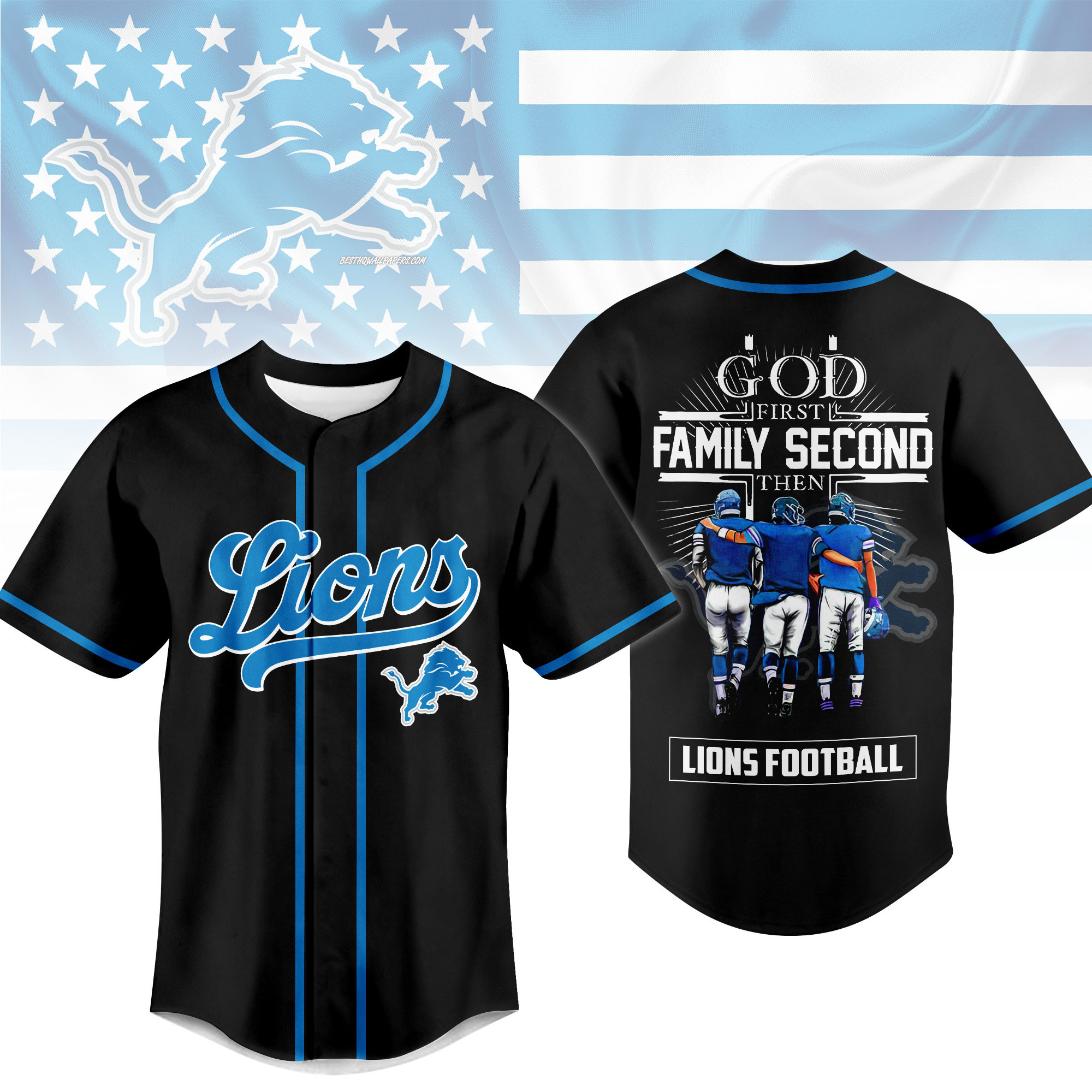 Detroit Lions | Premium NFL God First, Family Second – Faith & Brotherhood Football Jersey NTH1