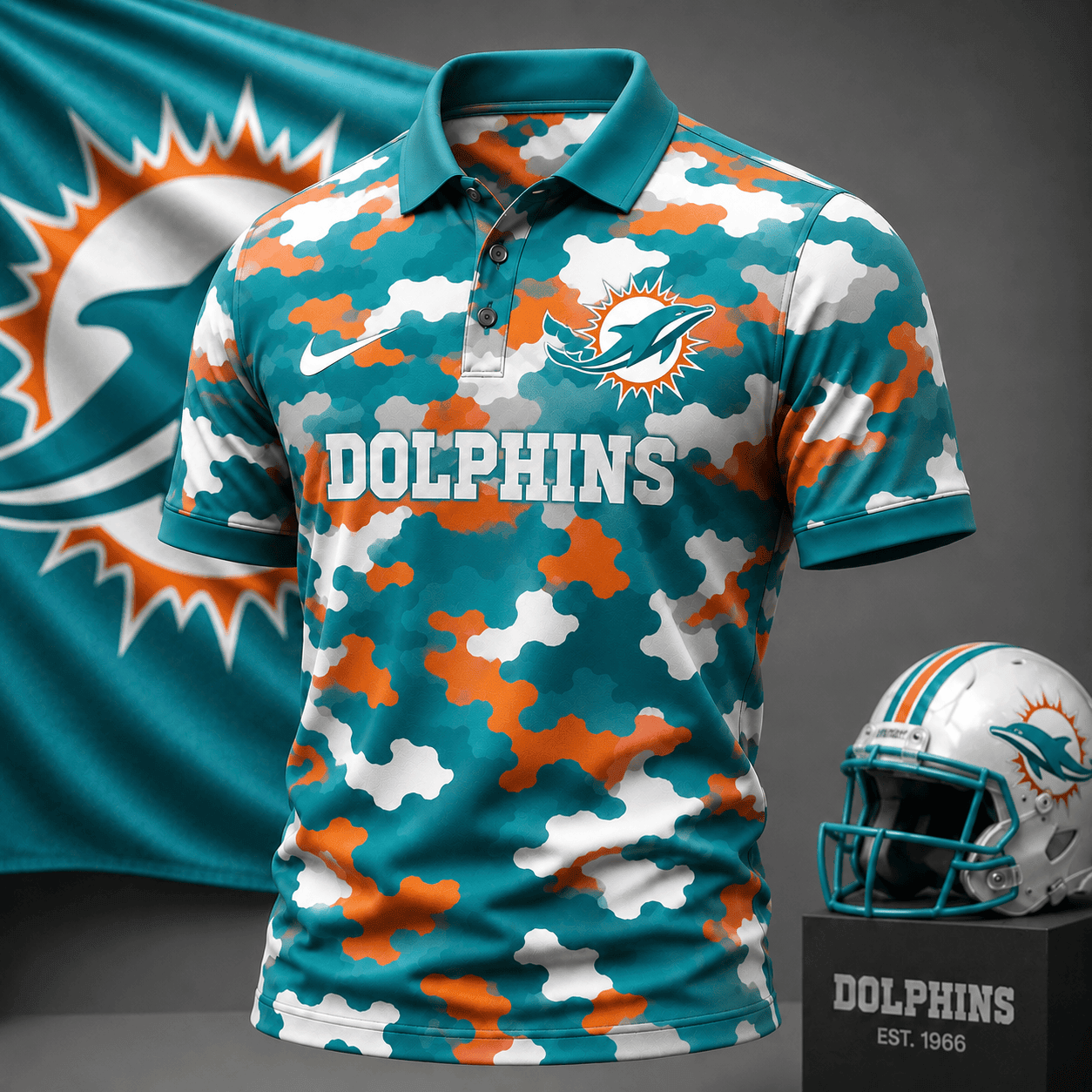 Miami Dolphins | Premium NFL Camo Polo Shirt NY