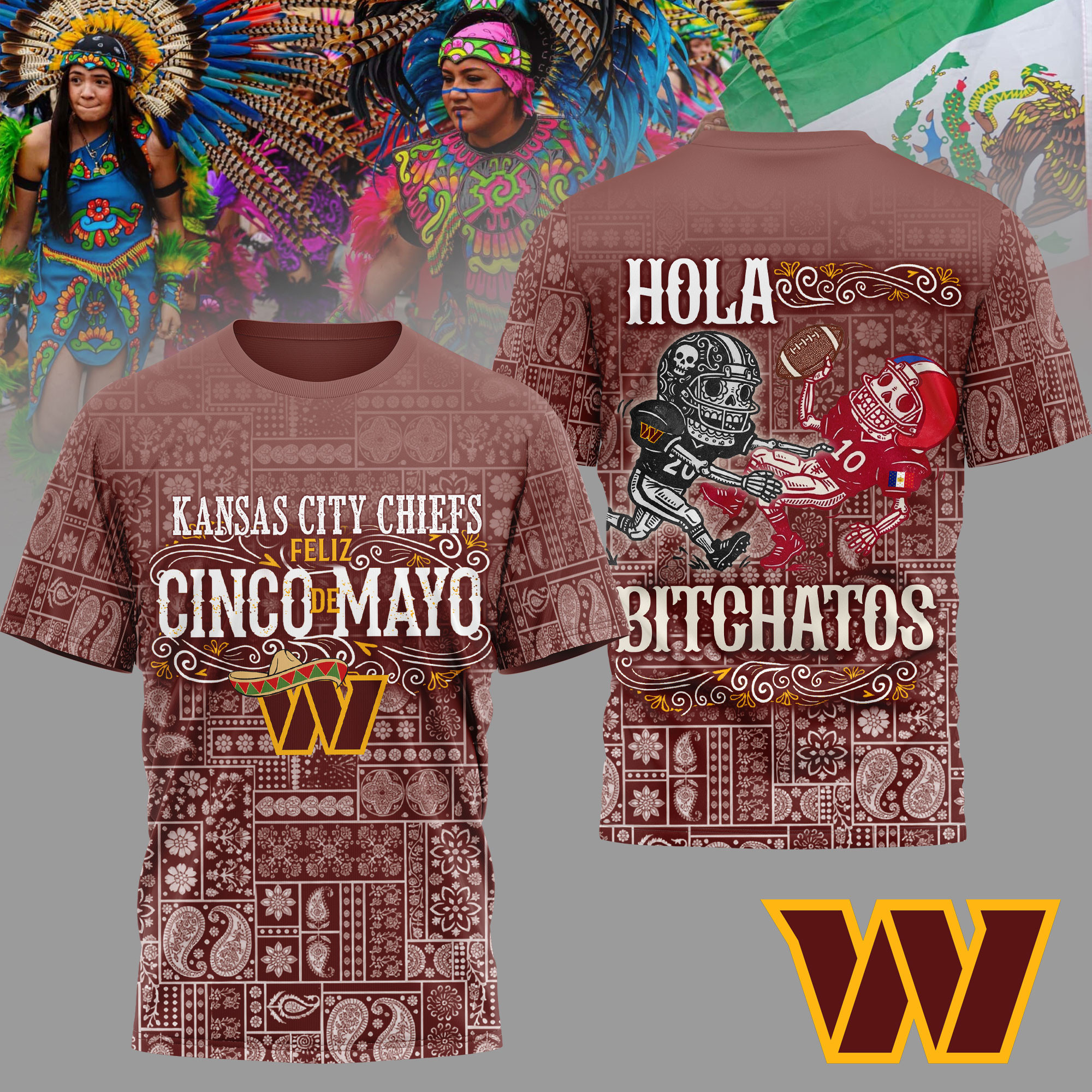 Washington Commanders | Premium NFL Hola Bitchatos Cinco De Mayo 3D T-Shirt HY