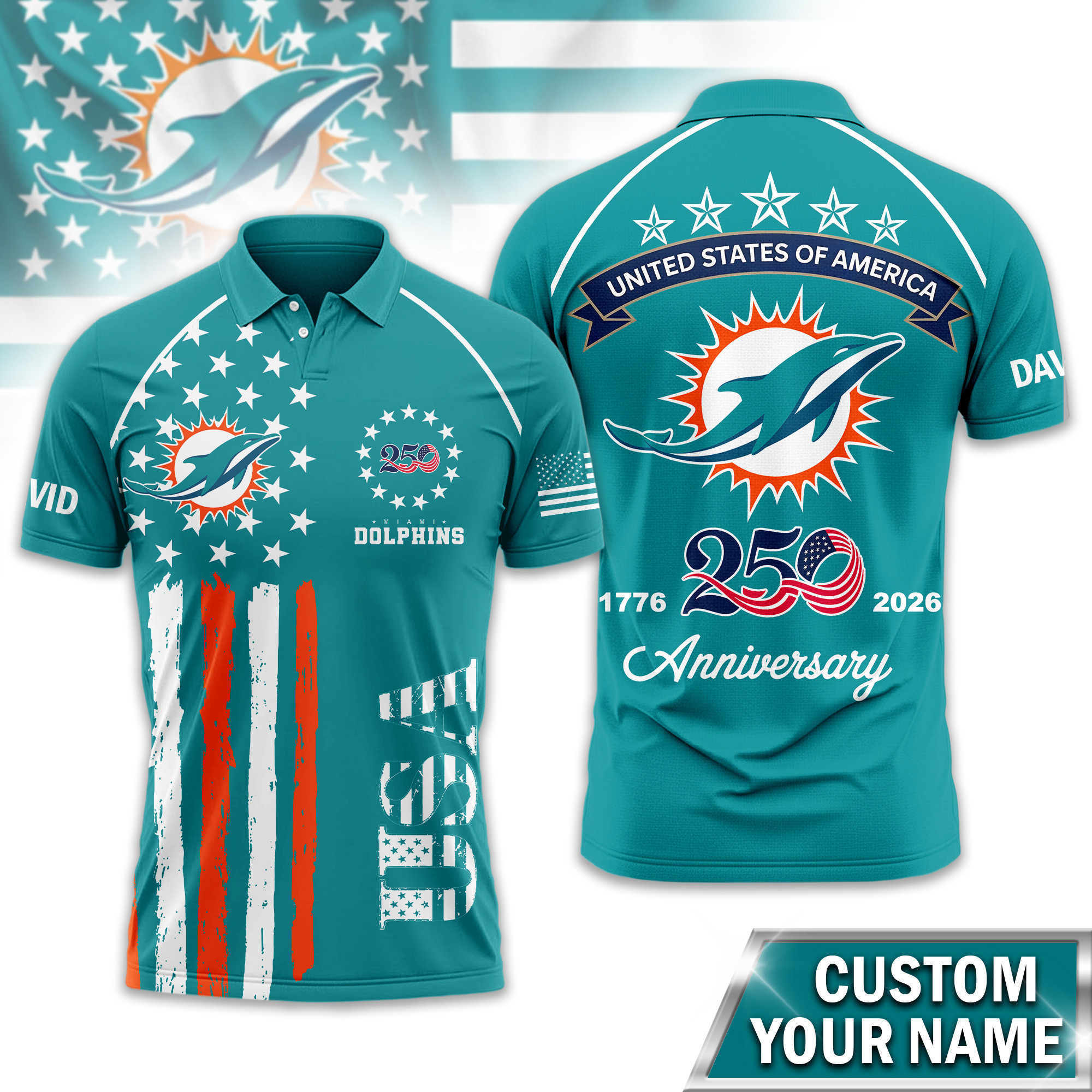Miami Dolphins | Premium NFL American Semiquincentennial Polo Shirt TD