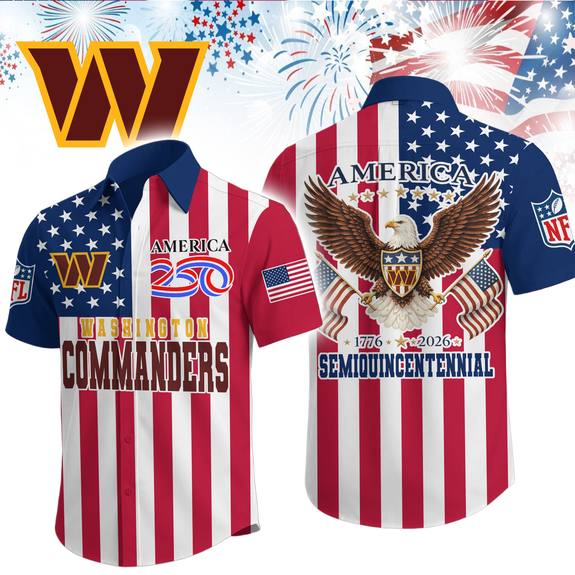 Washington Commanders | Premium NFL Liberty Eagle Patriotic Short-Sleeved Shirt TD