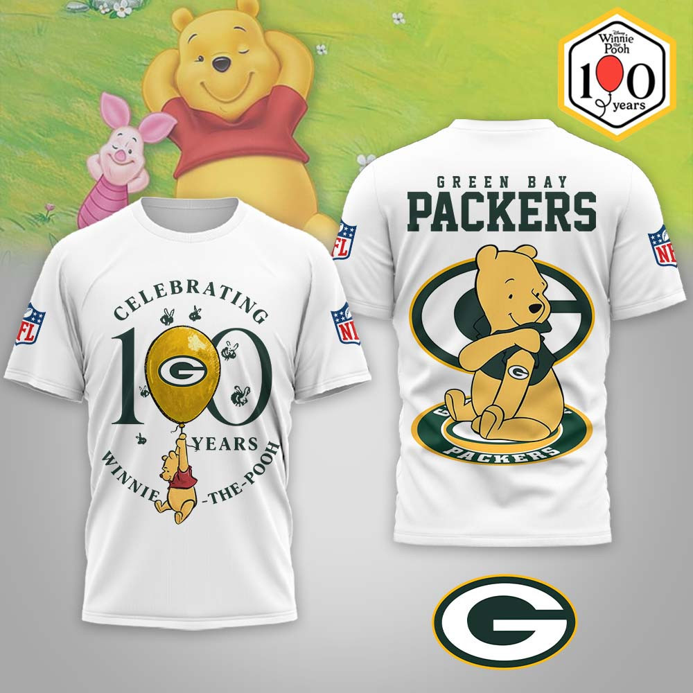 Green Bay Packers | Premium NFL Winnie The Pooh 100th Anniversary 3D Shirt MM