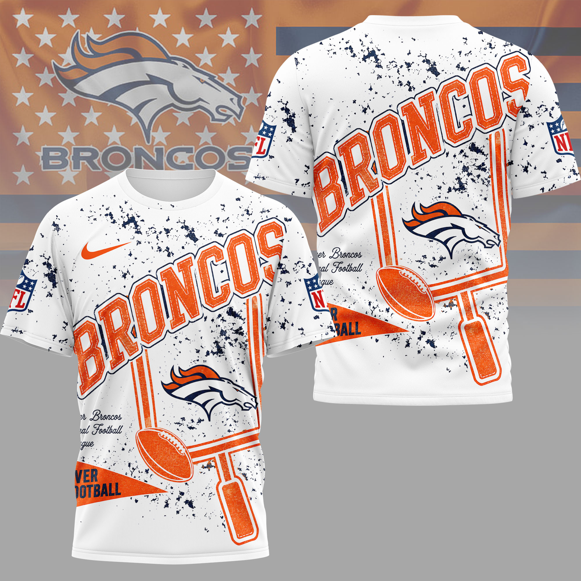 Denver Broncos | Premium NFL Vintage Splatter Graphic 3D Shirt NY