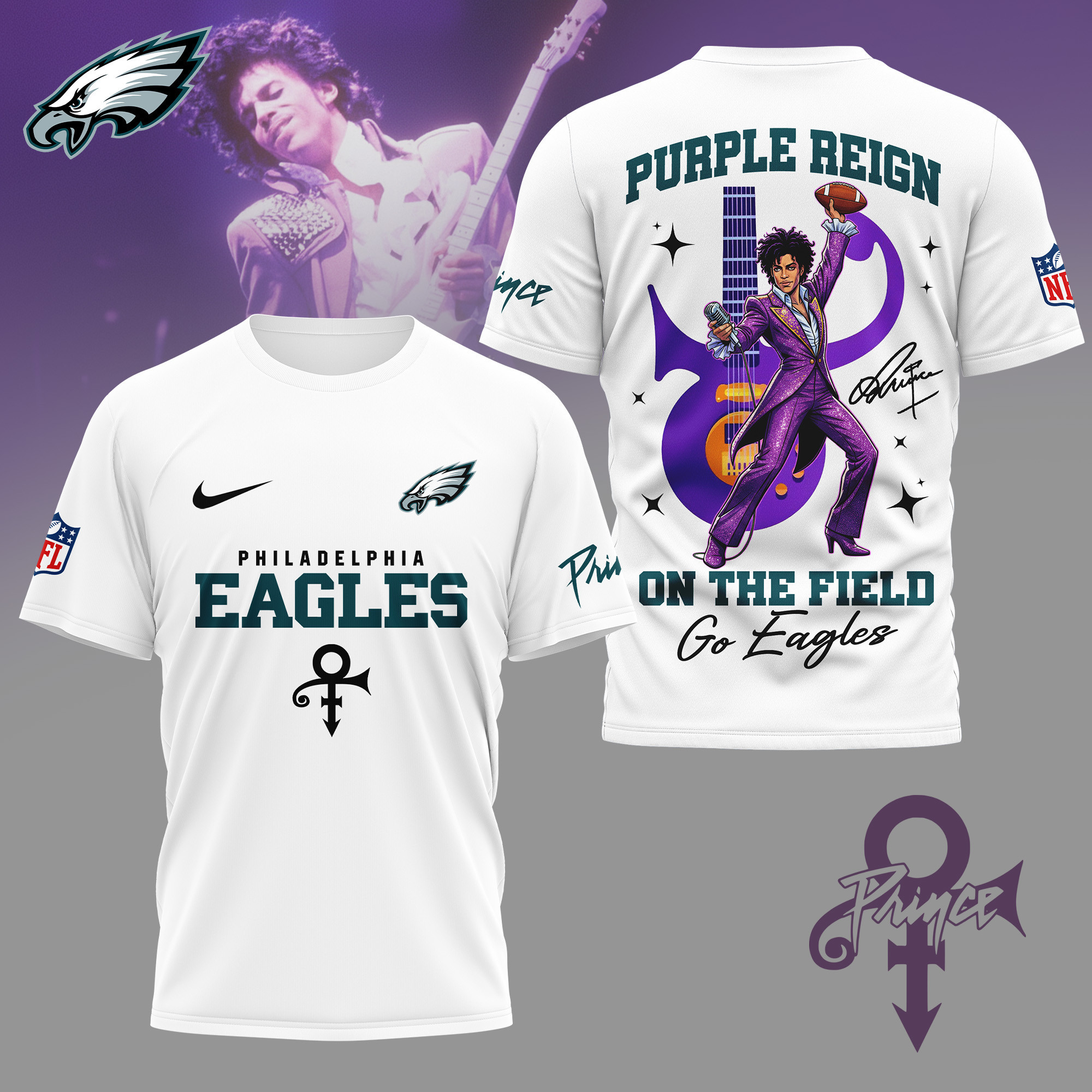 Philadelphia Eagles | Premium NFL Prince Purple Reign Football 3D Shirt NY