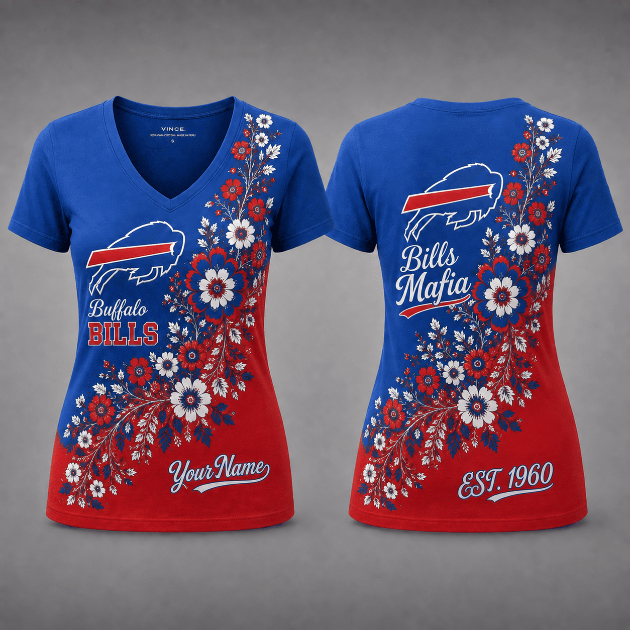 Buffalo Bills | Premium NFL Personalized Floral Pride Women’s V-Neck Jersey NY