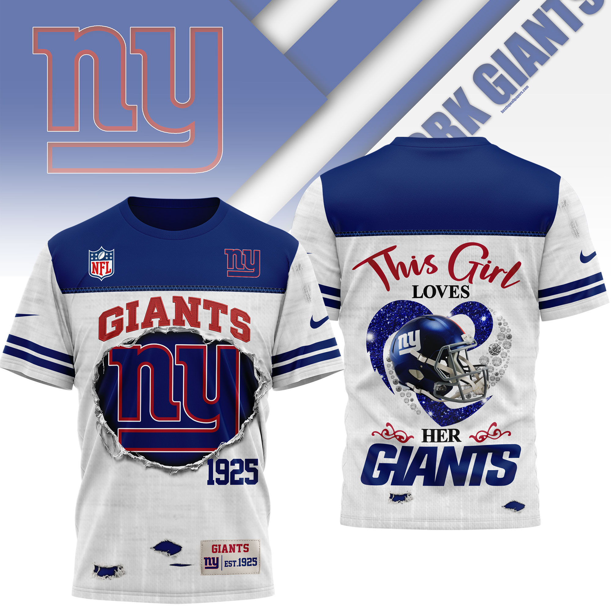 New York Giants | Premium NFL Girl Heart & Helmet 3D Shirt NTH1