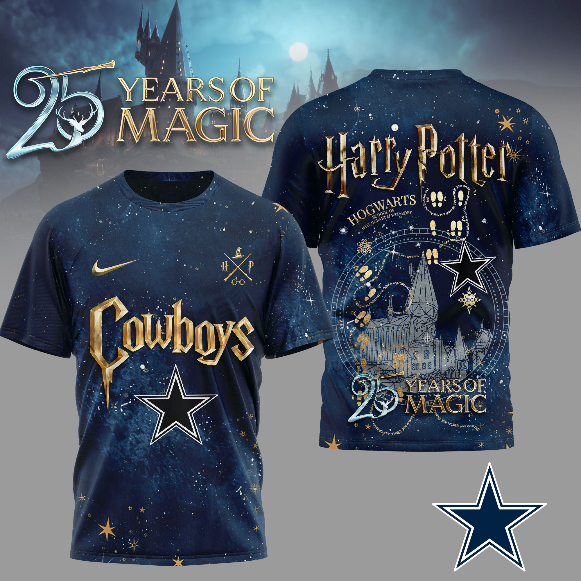 Dallas Cowboys | Premium NFL Harry Potter 25 Years Of Magic 3D Shirt TD