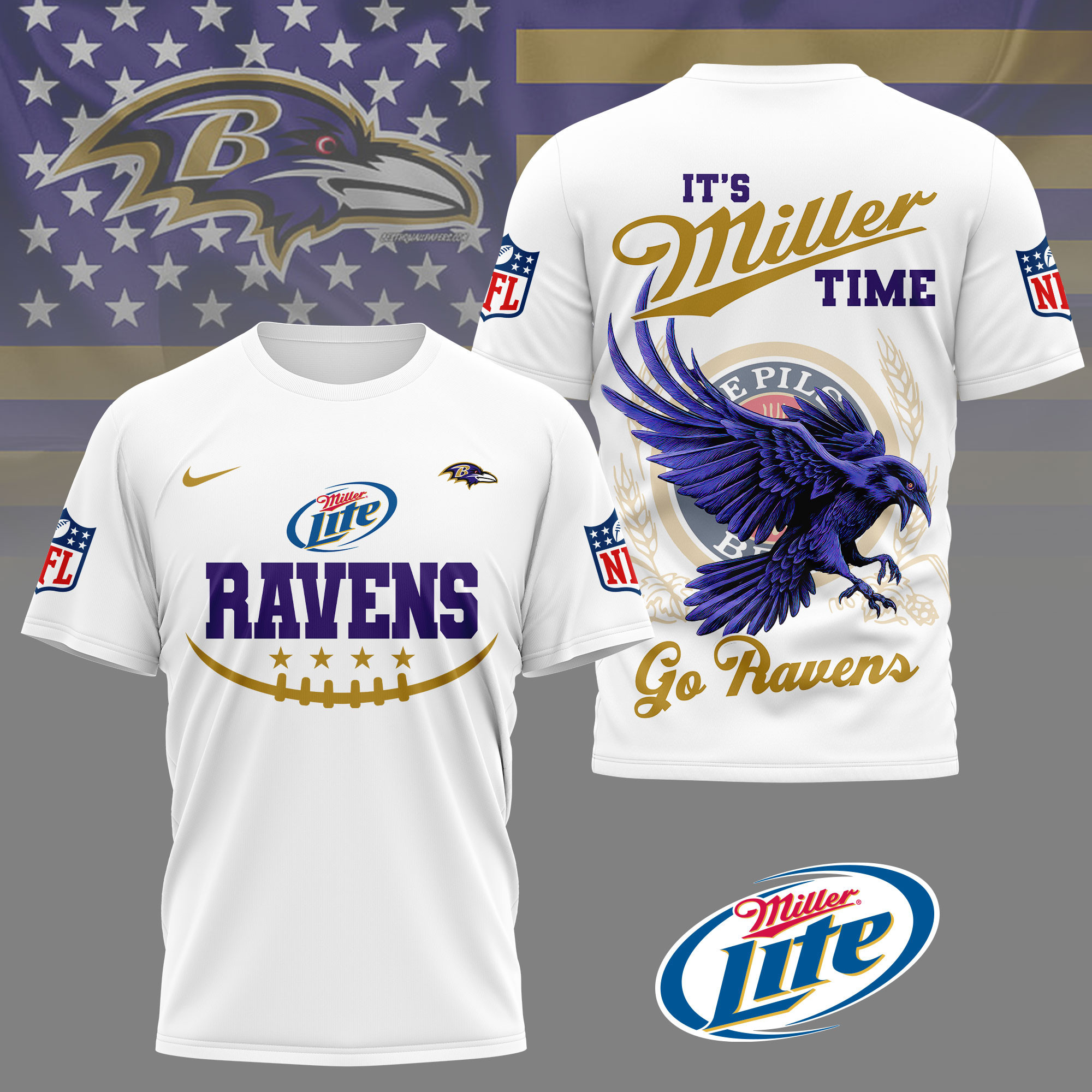 Baltimore Ravens | Premium NFL Miller Lite 3D Shirt NY