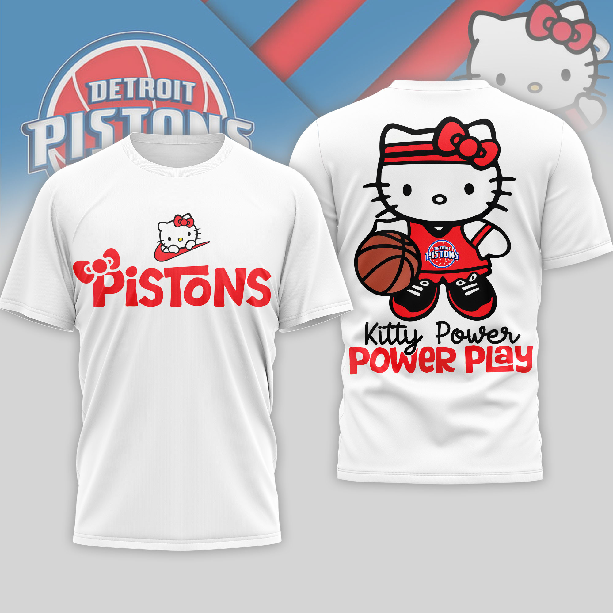 Detroit Pistons | Premium NBA Hello Kitty Power Play 3D Shirt NP