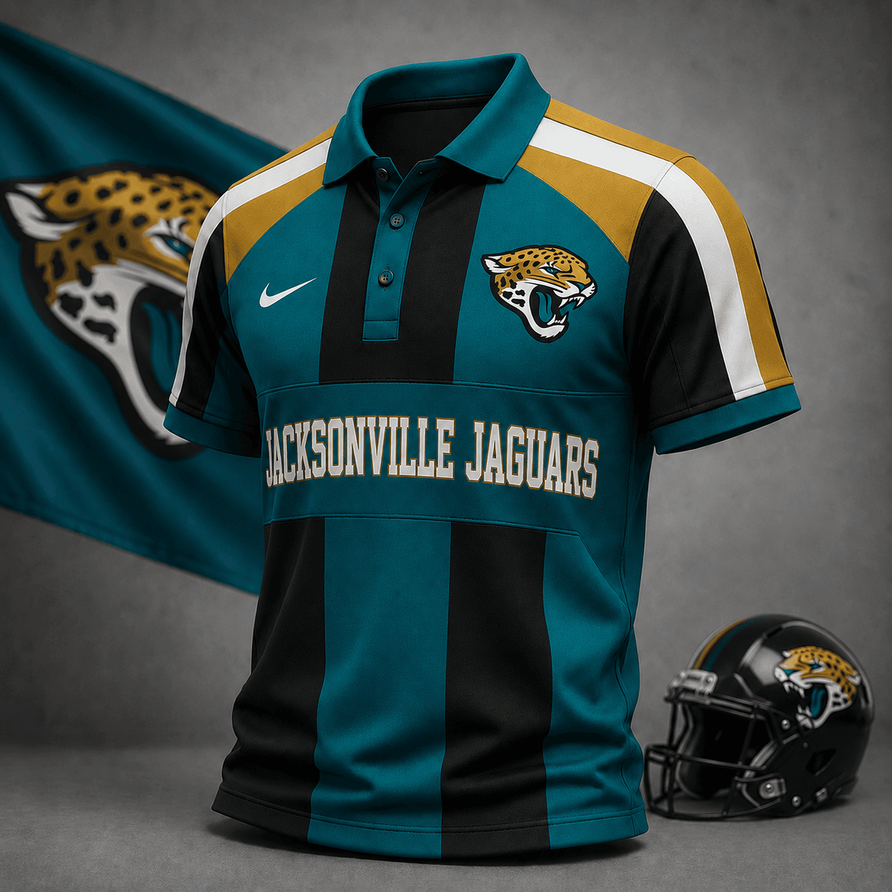 Jacksonville Jaguars | Premium NFL Heritage Stripe Rugby Polo Shirt NY
