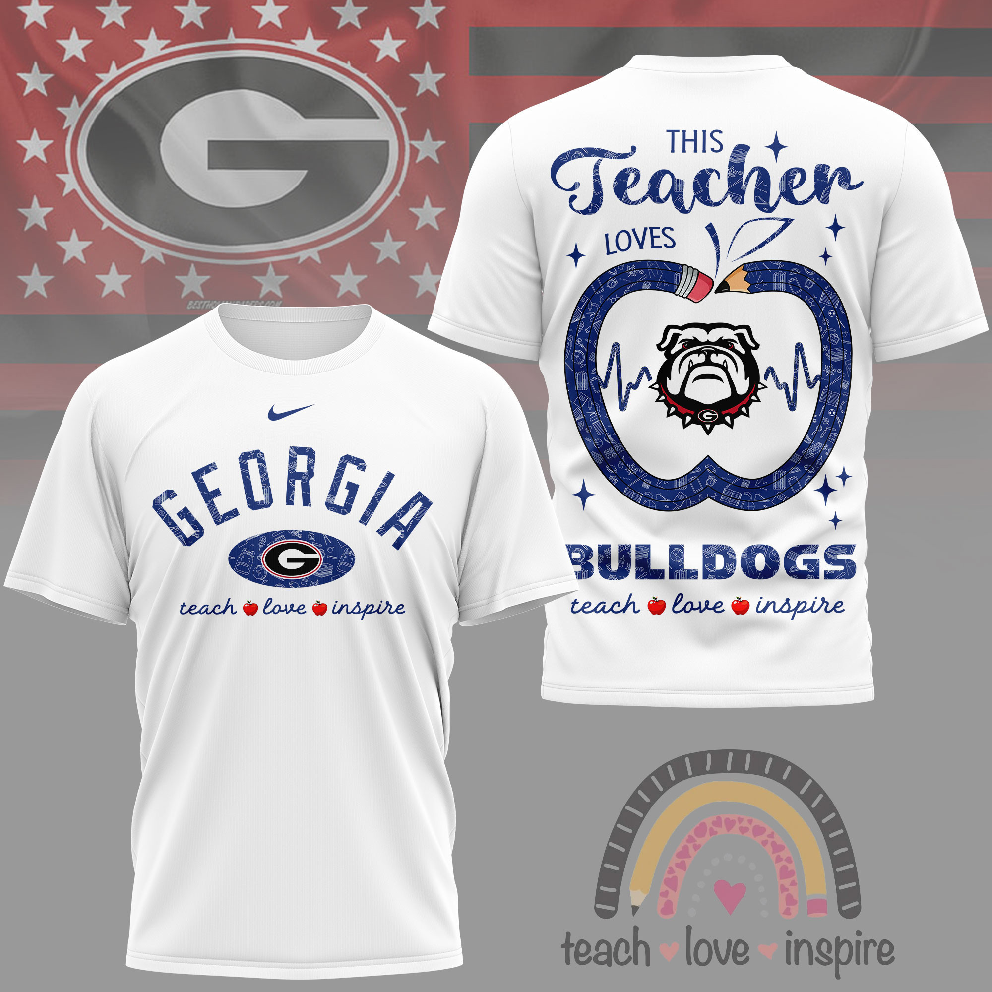 Georgia Bulldogs | Premium NCAA Teacher Love Inspire 3D T-Shirt NY