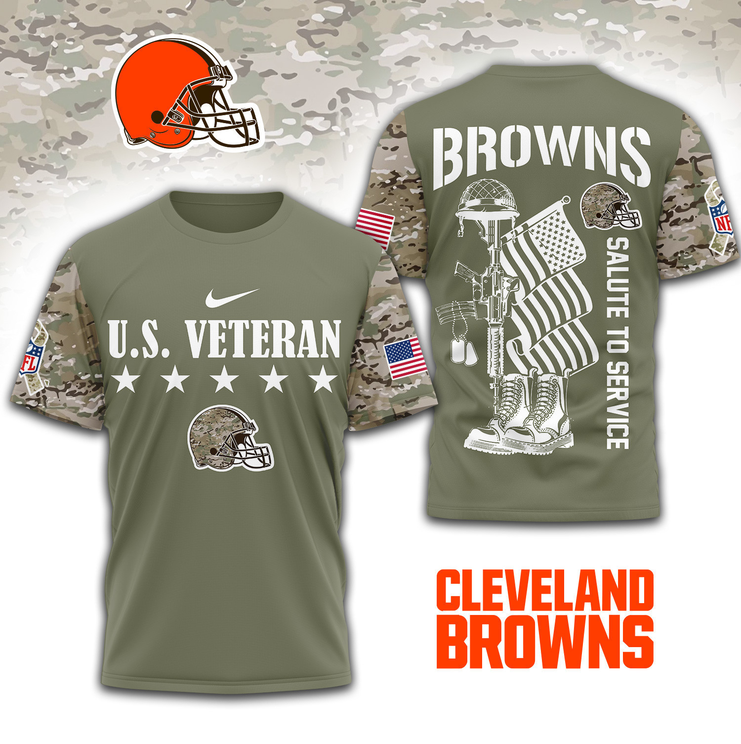 Cleveland Browns | Premium NFL Salute To Service 3D Shirt TD