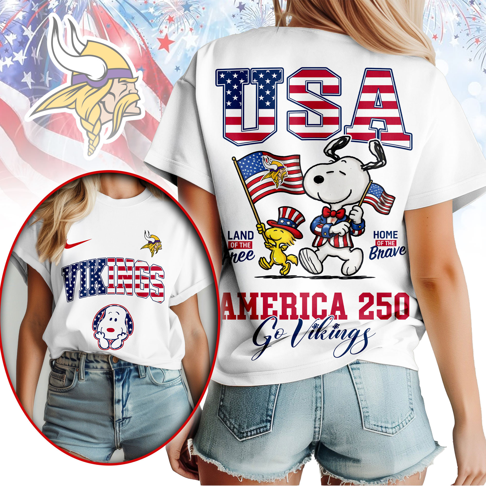 Minnesota Vikings | Premium NFL Snoopy America 250 3D Shirt NY