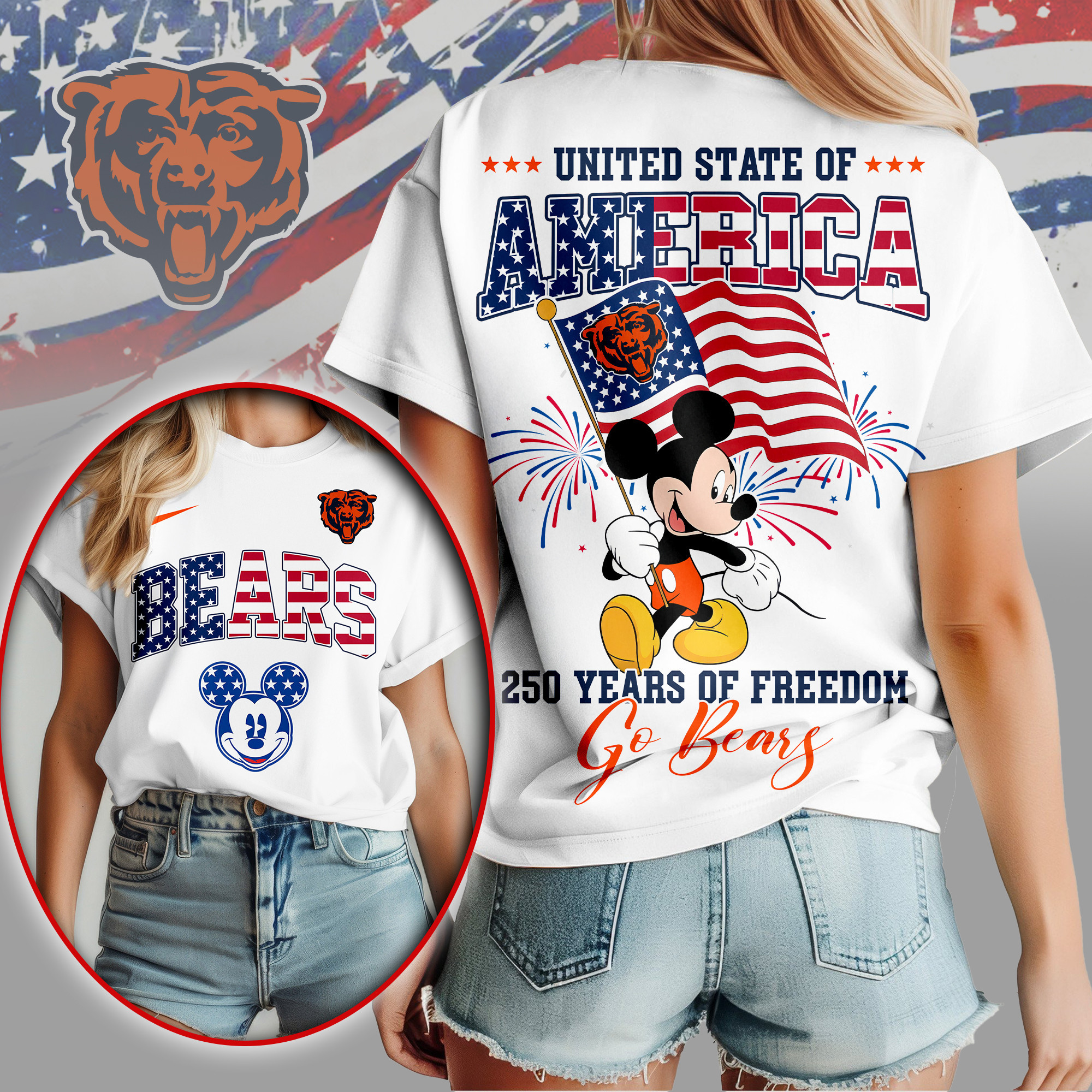 Chicago Bears | Premium NFL Freedom 250 3D Shirt NY