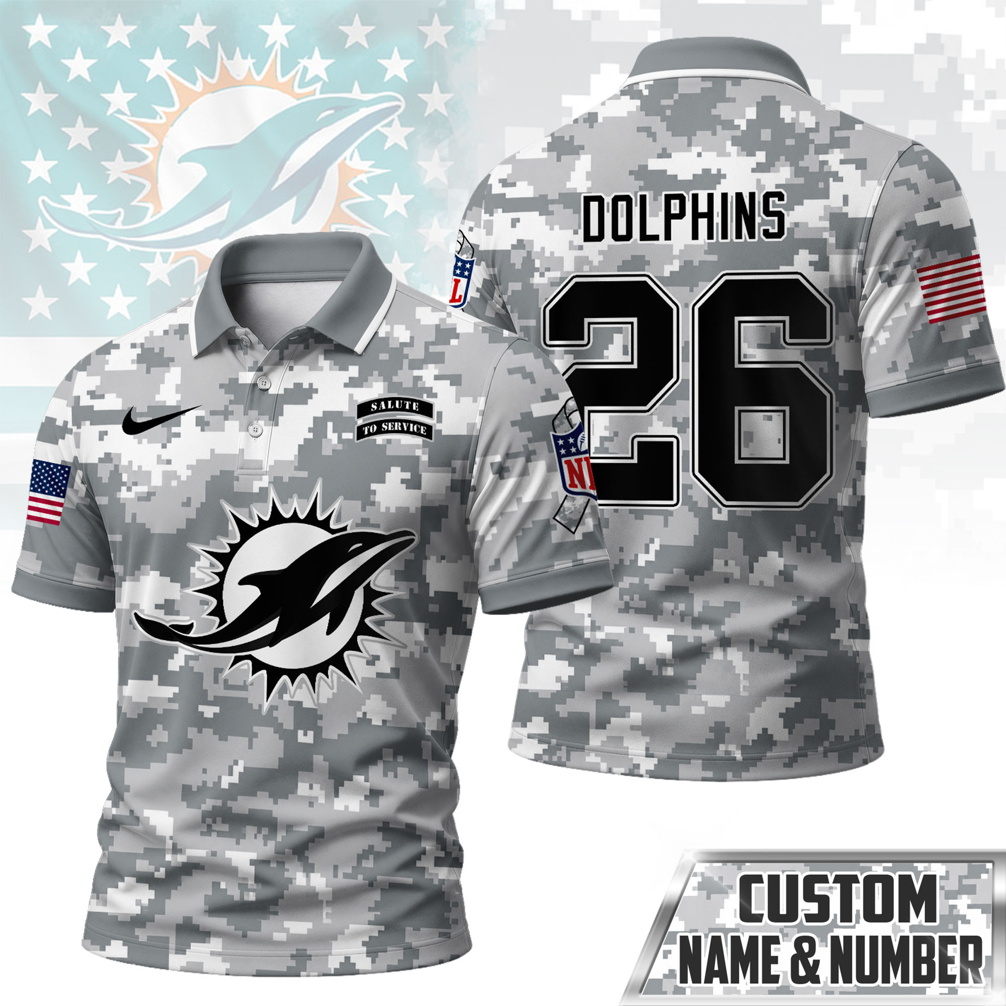 Miami Dolphins | Premium NFL Salute To Service Camo Polo Shirt NY