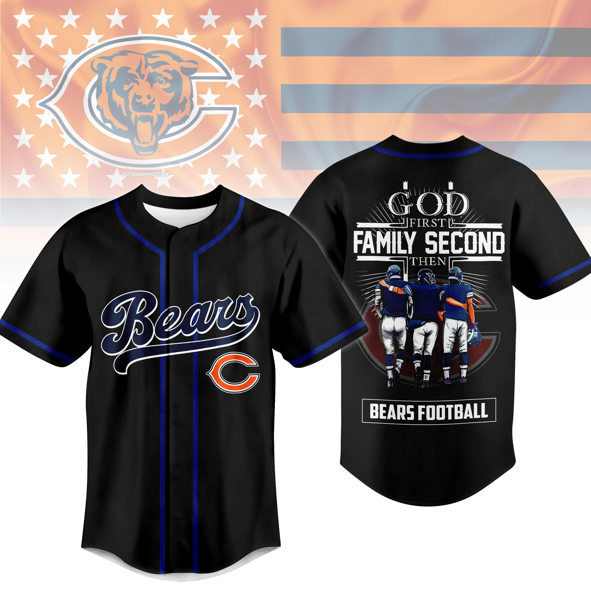 Chicago Bears | Premium NFL God First, Family Second – Faith & Brotherhood Football Jersey NTH1