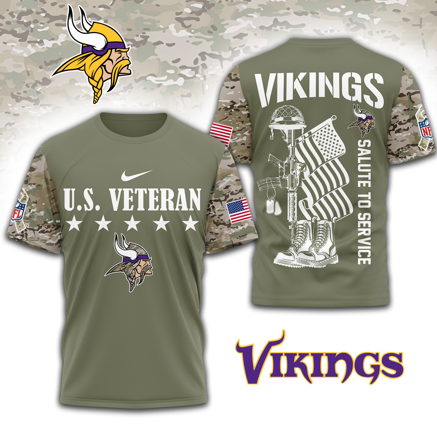 Minnesota Vikings | Premium NFL Salute To Service 3D Shirt TD