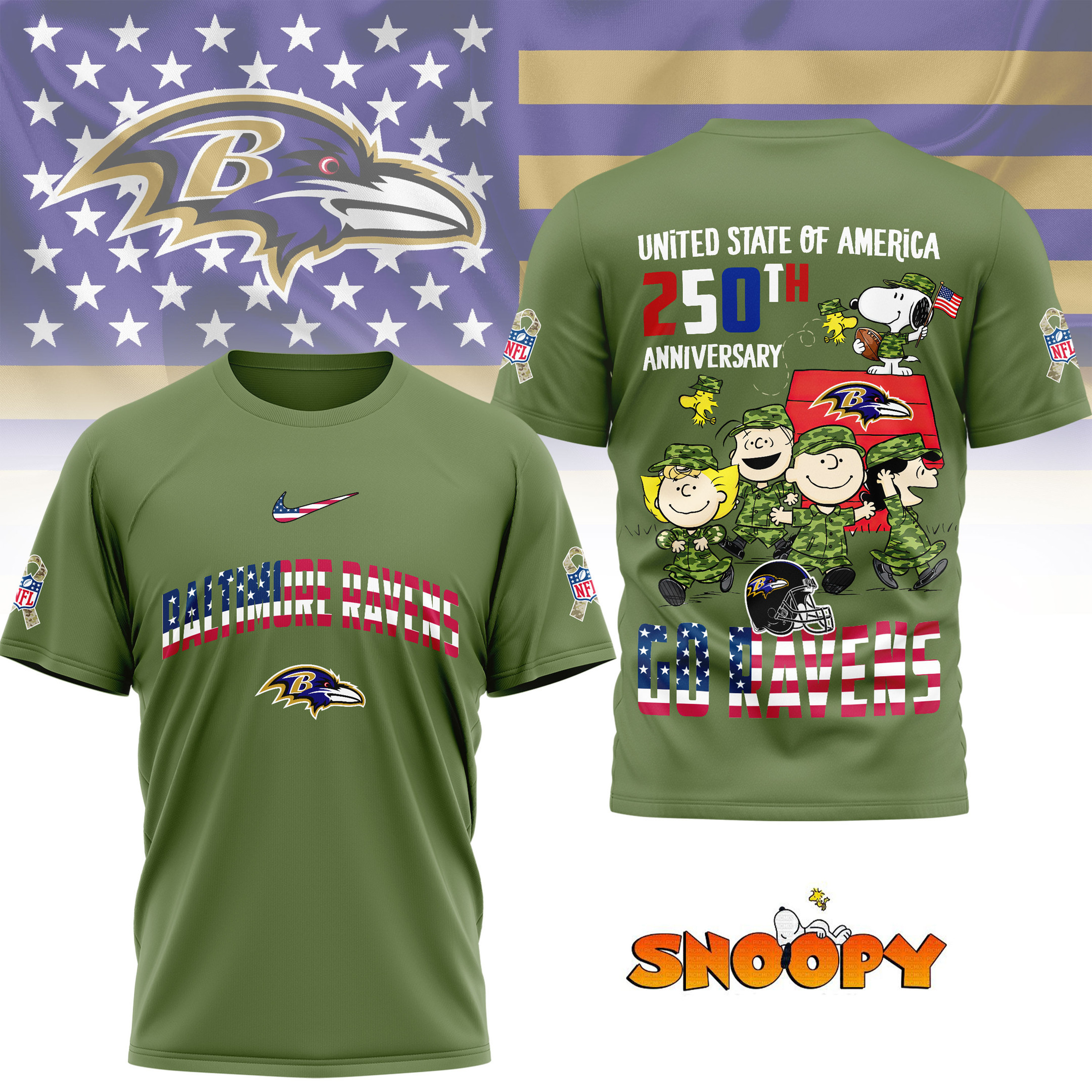 Baltimore Ravens | Premium NFL Freedom 250 3D Shirt NY