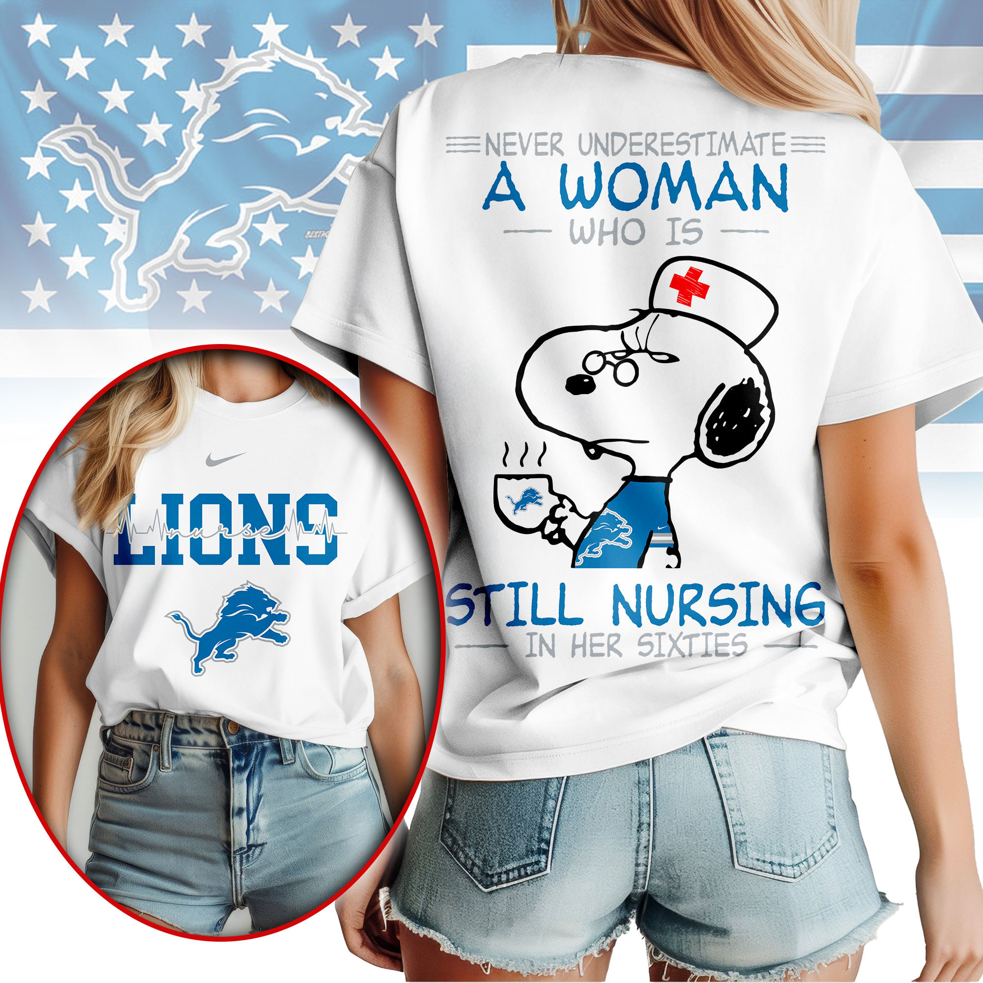 Detroit Lions | Premium NFL Never Underestimate A Nurse Women Shirt NY