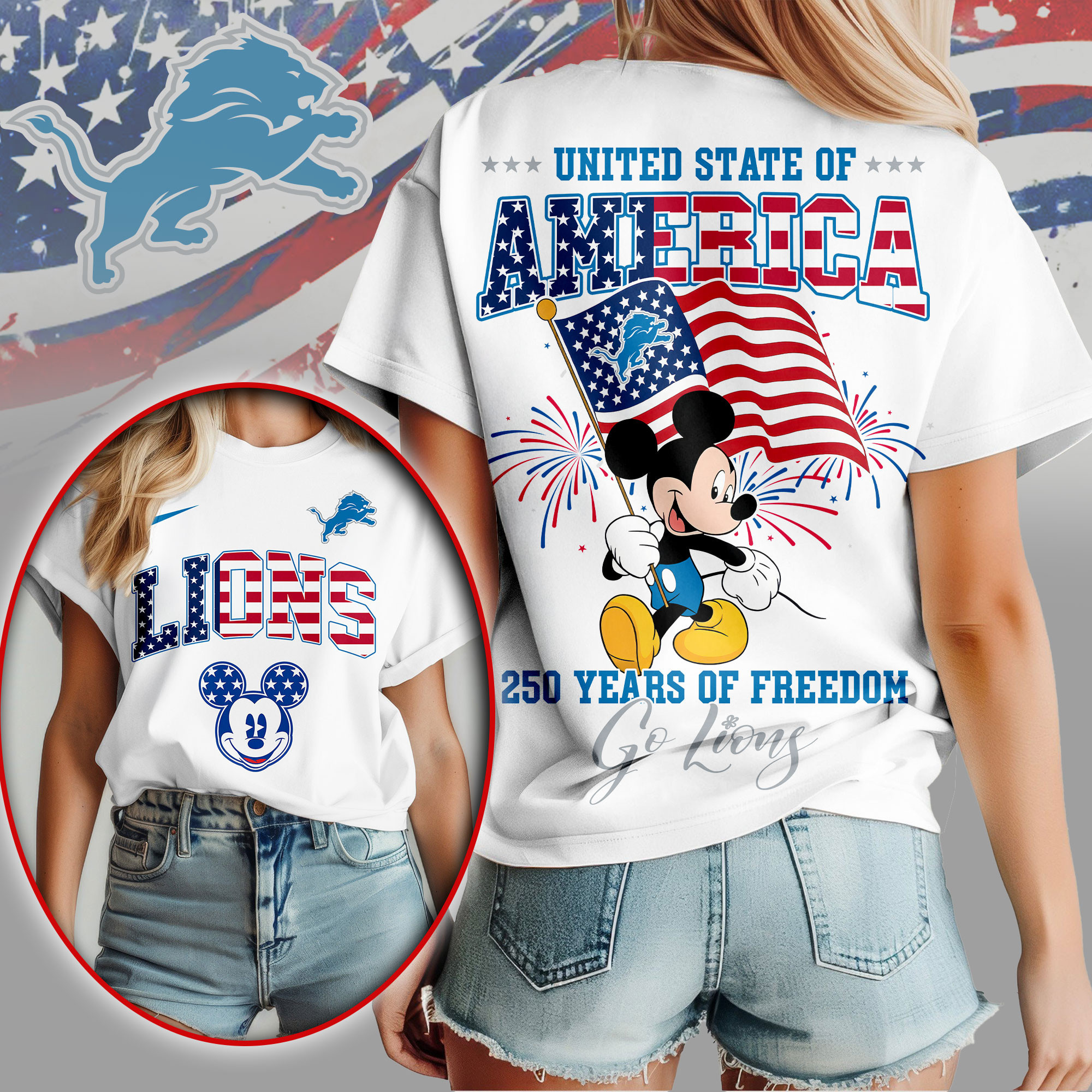Detroit Lions | Premium NFL Freedom 250 3D Shirt NY