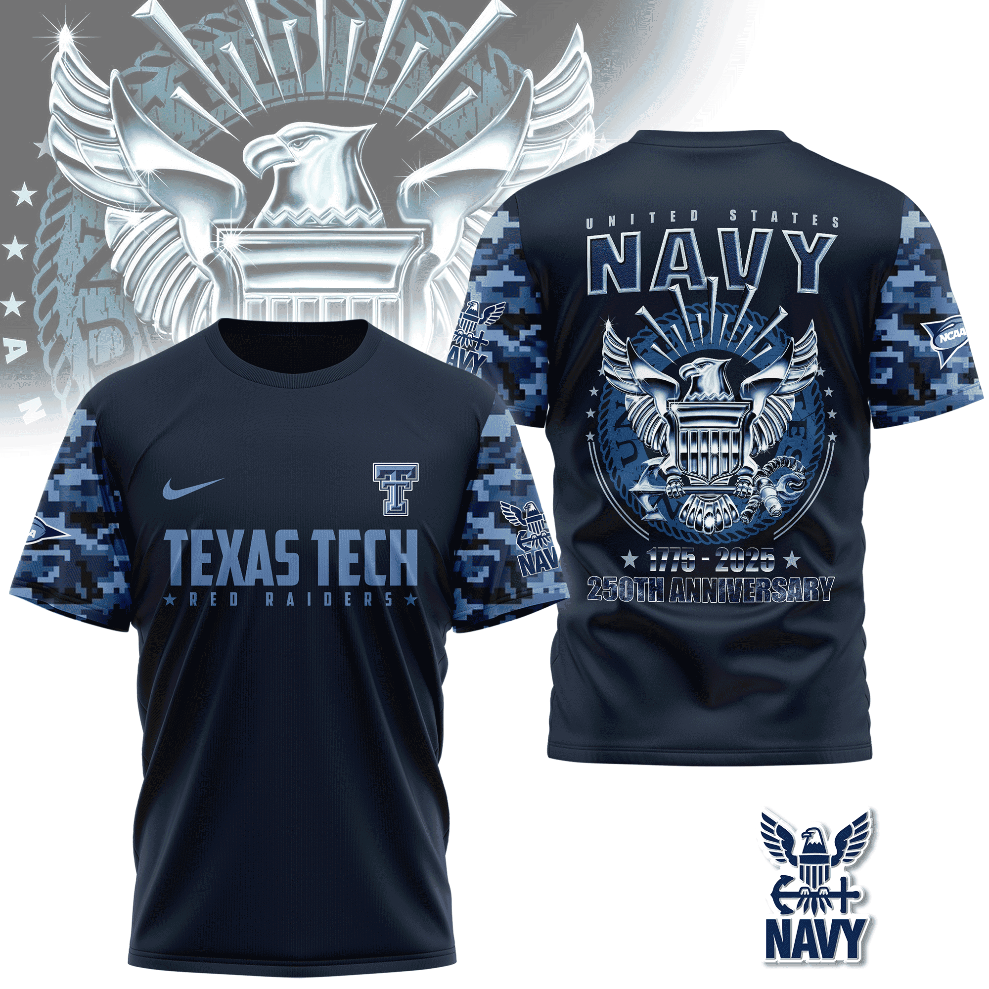 Texas Tech Red Raiders | Premium NCAA Navy 250 Years 3D Shirt TD