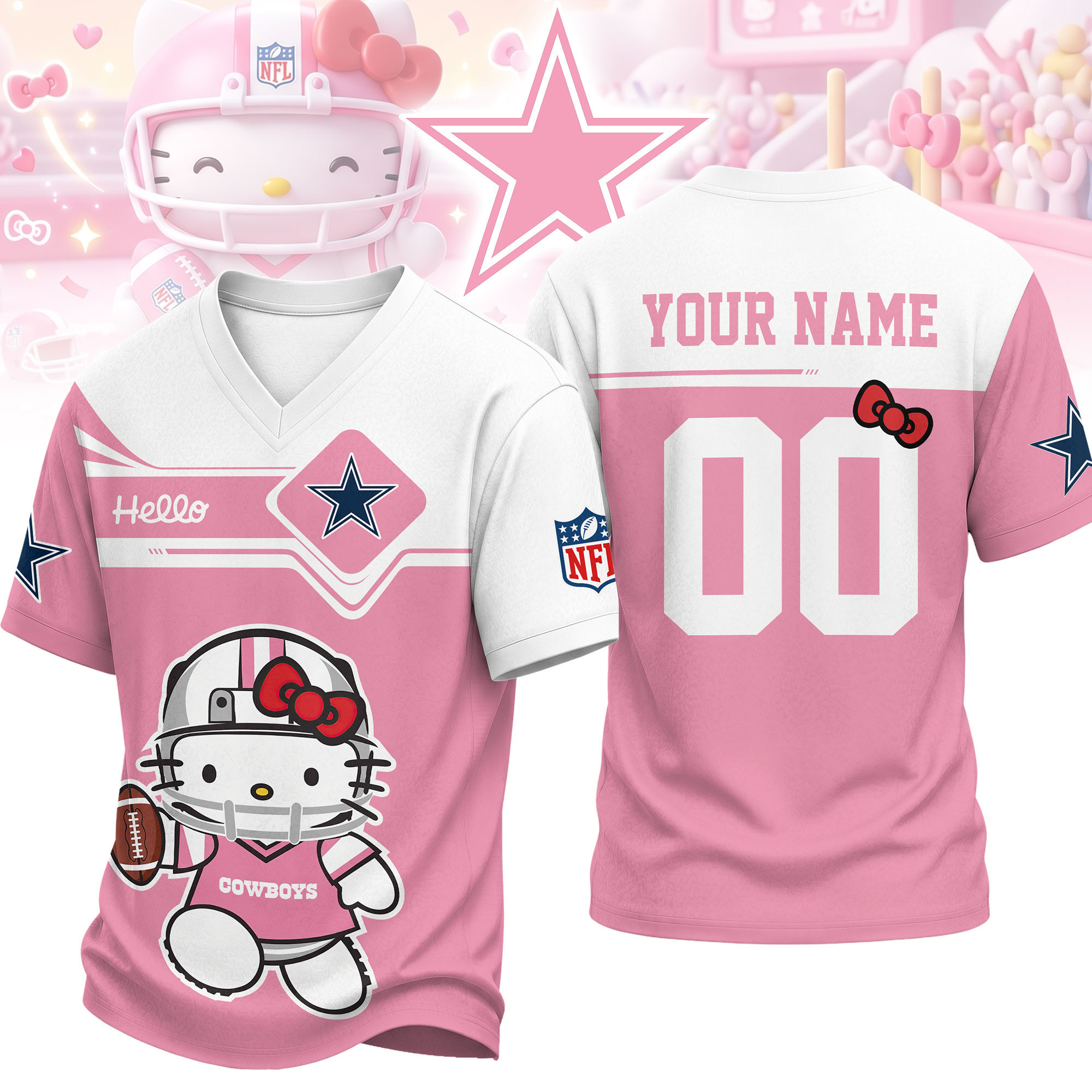 Dallas Cowboys | Premium NFL Touchdown Kitty V-Neck Jersey NTH1