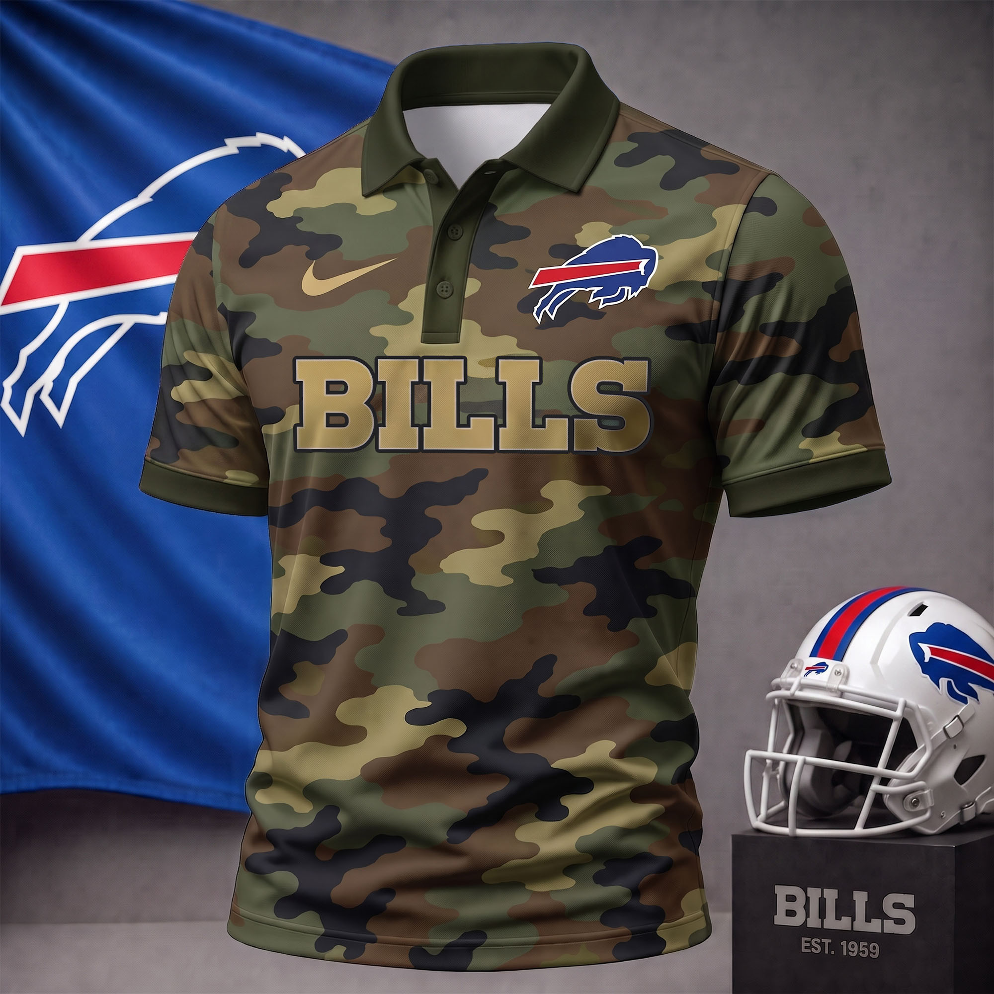 Buffalo Bills | Premium NFL Us.Army Camo Polo Shirt NY