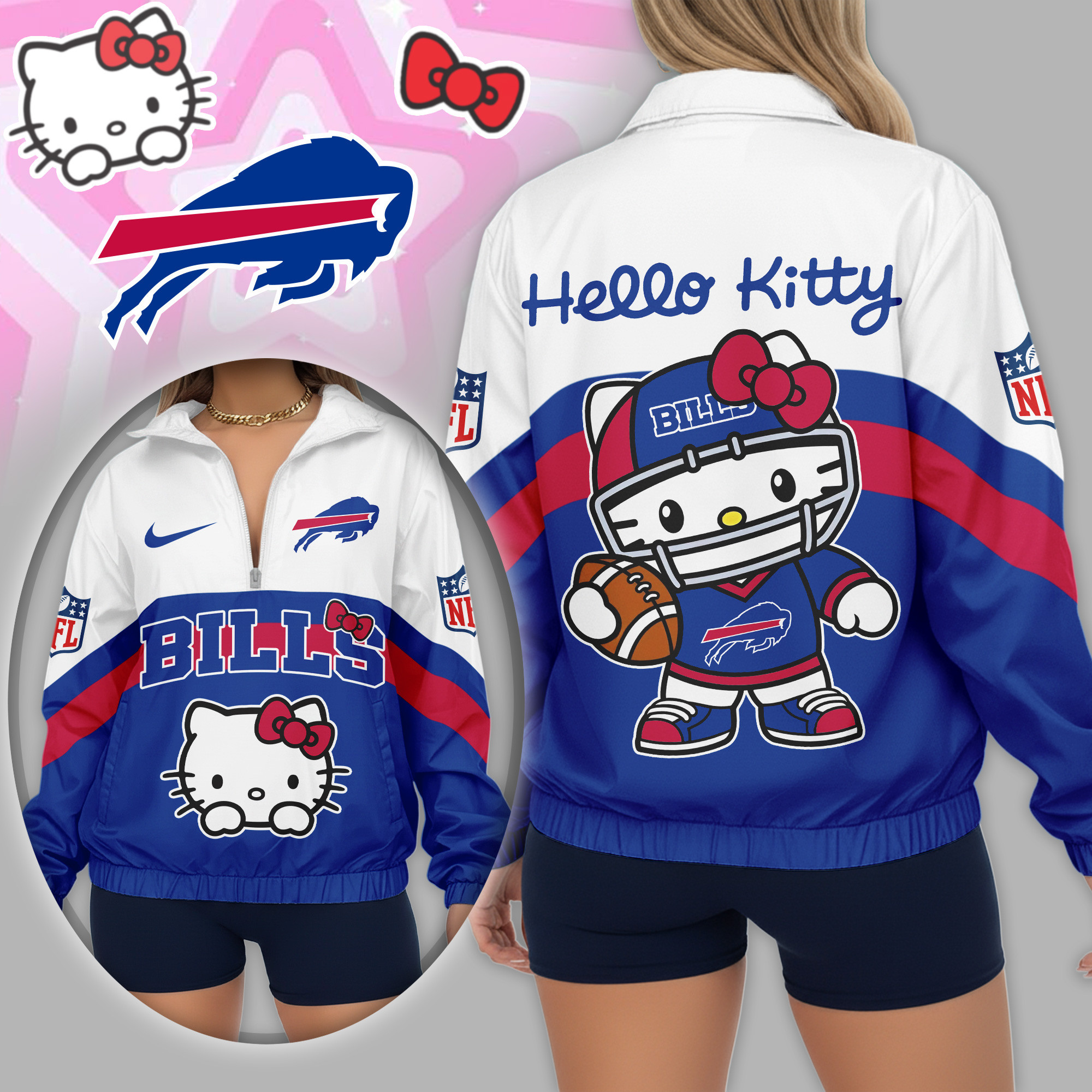 Buffalo Bills | Premium NFL Hello Kitty V-neck Zipper TD