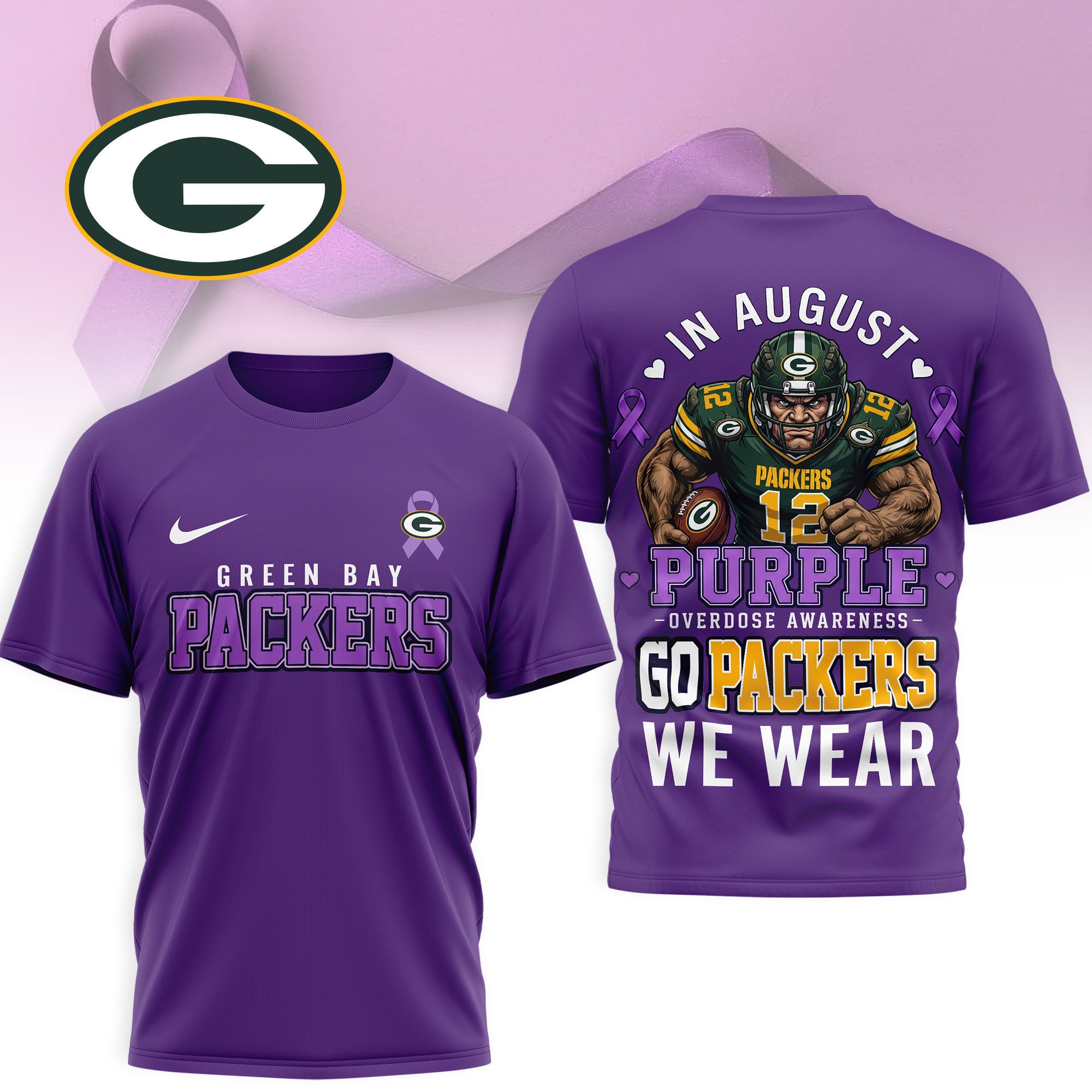 Green Bay Packers | Premium NFL In August We Wear Purple Overdose Awareness 3D Shirt NY