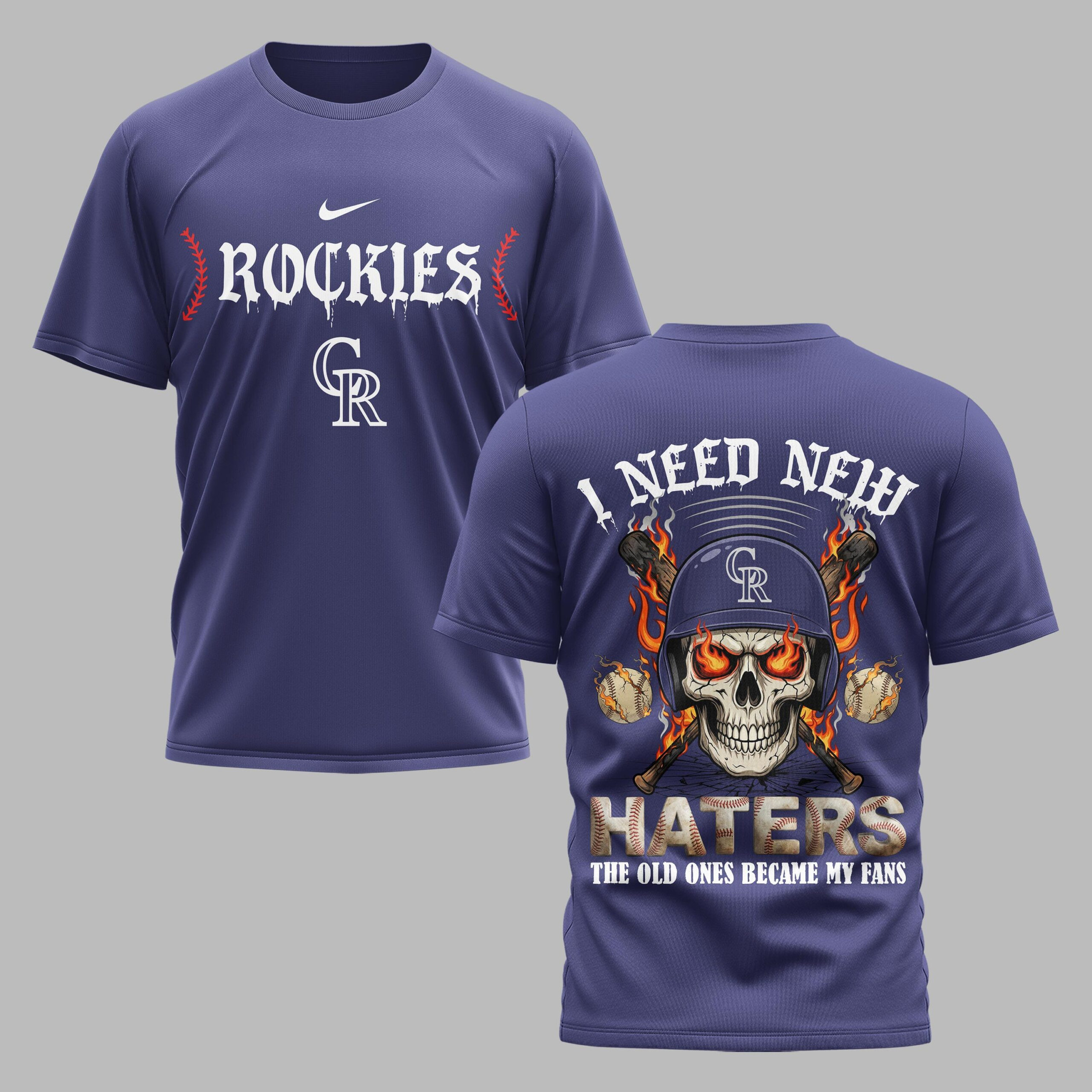 Colorado Rockies X Fire Skull Baseball Premium T Shirt