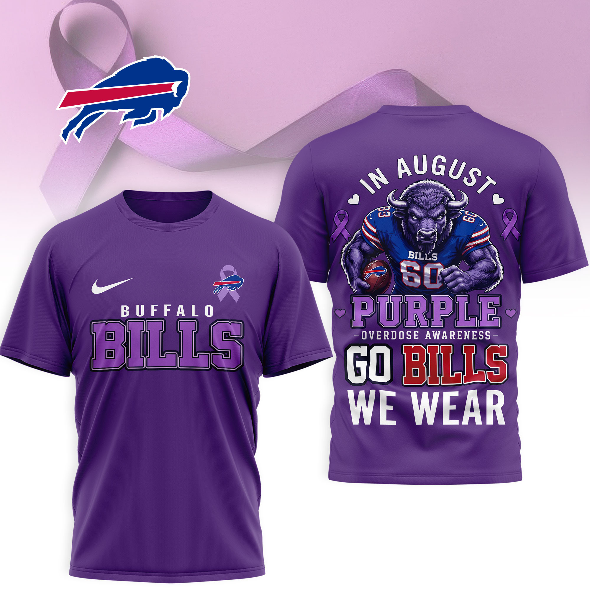Buffalo Bills | Premium NFL In August We Wear Purple Overdose Awareness 3D Shirt NY