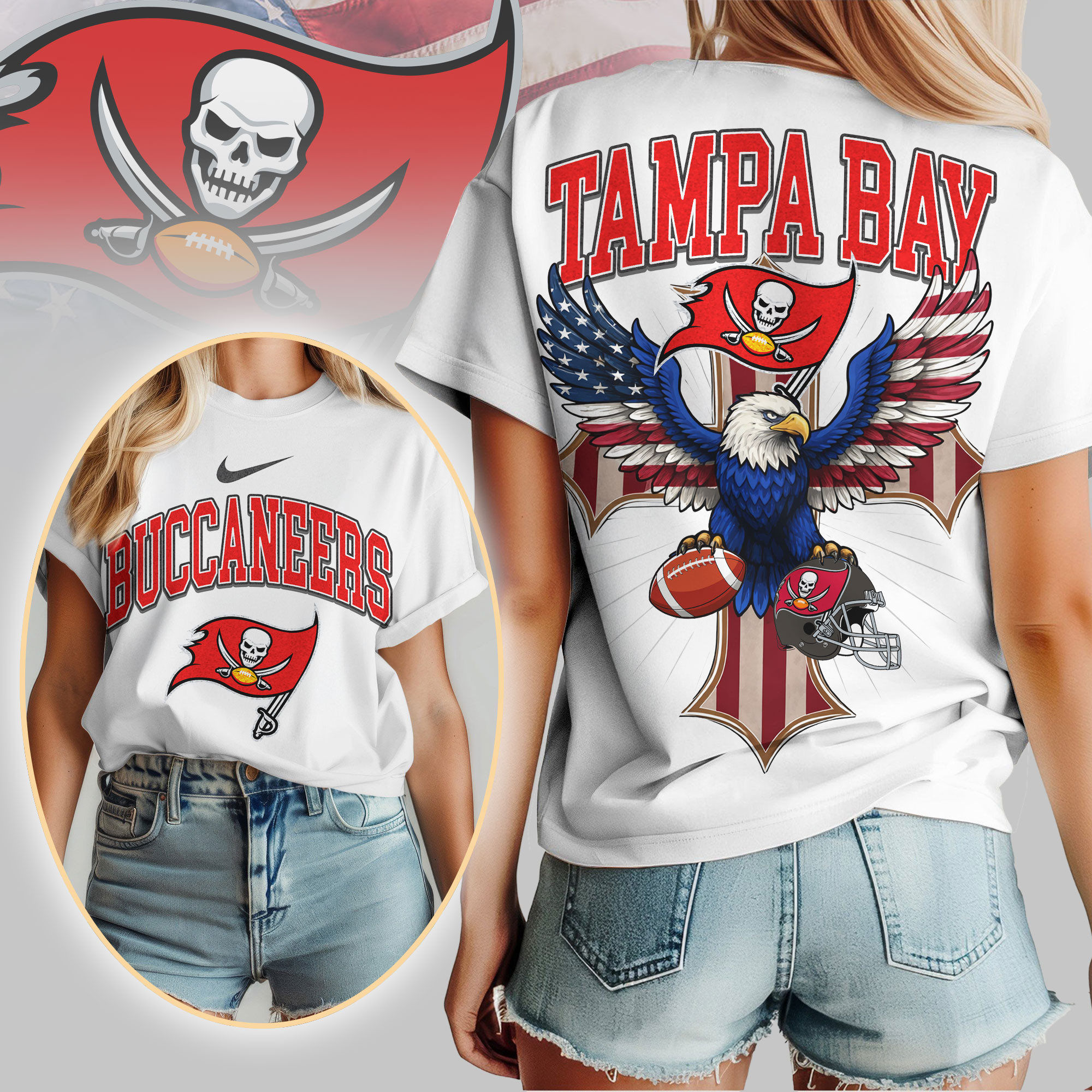 Tampa Bay Buccaneers | Premium NFL Freedom Eagle Women Shirt TD