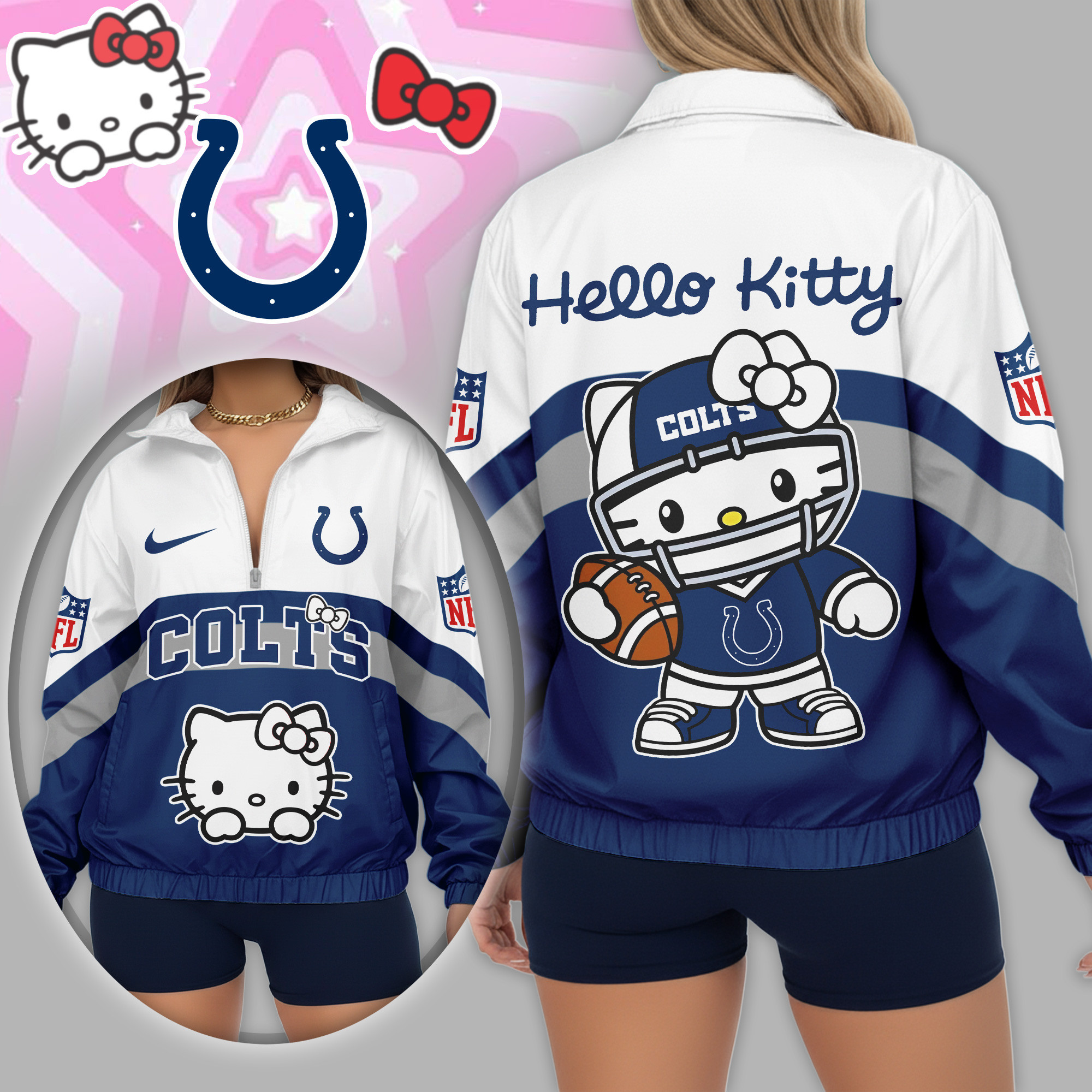 Indianapolis Colts | Premium NFL Hello Kitty V-neck Zipper TD