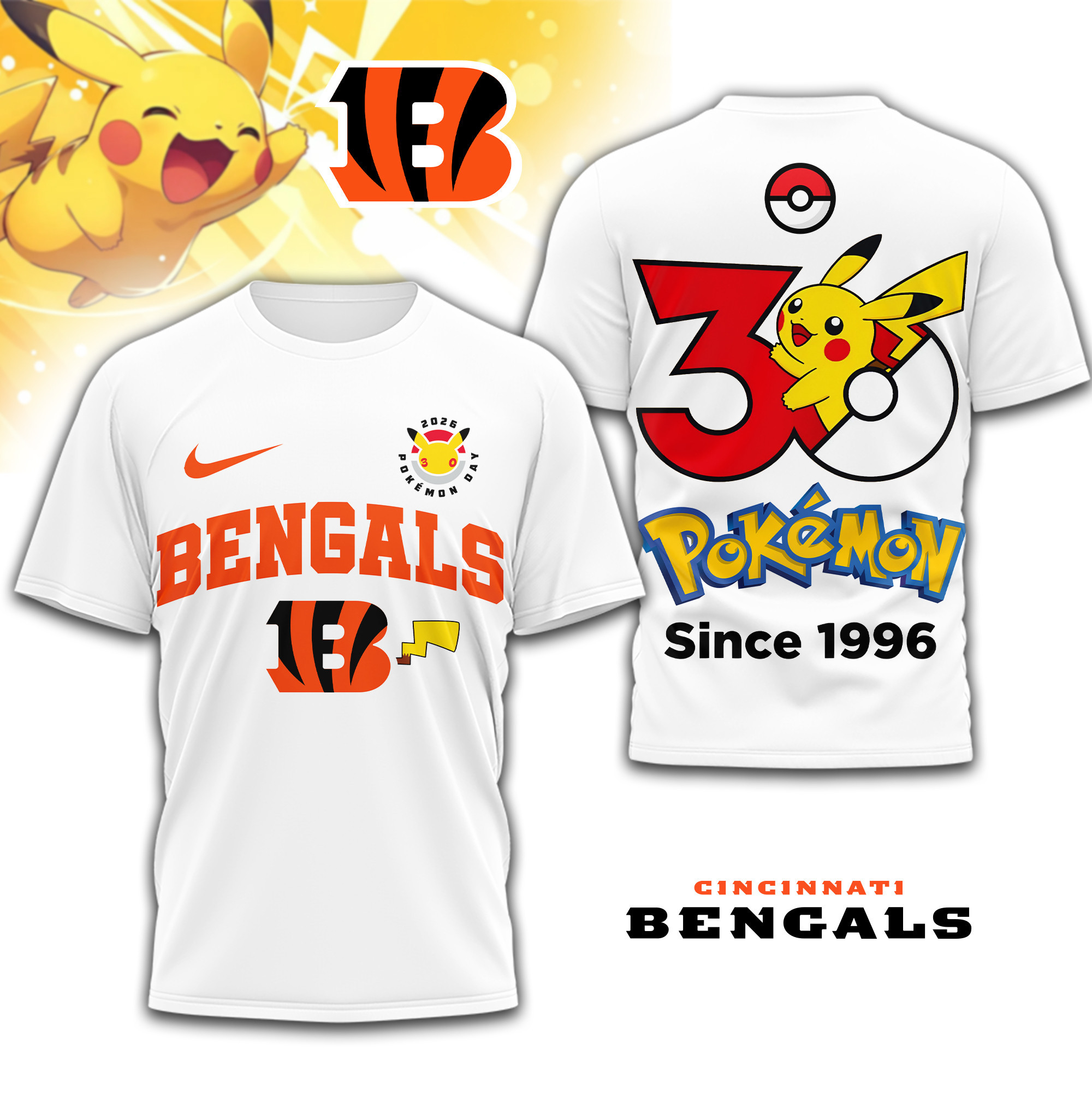 Cincinnati Bengals | Premium NFL Pokemon 30th Anniversary 3D Shirt TD