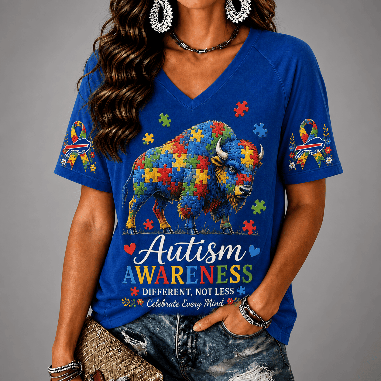 Buffalo Bills| Premium NFL Different, Not Less Autism Awareness V-neck Shirt NY